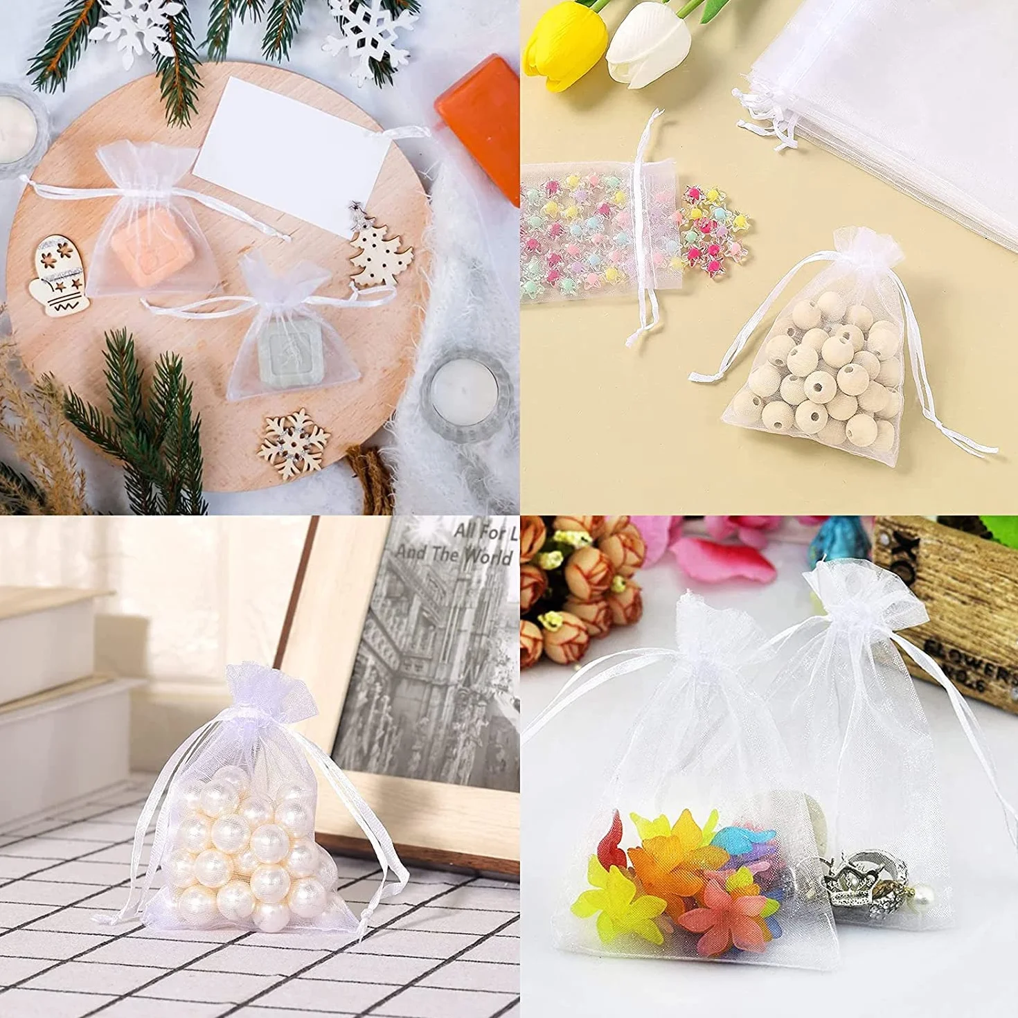 Lot de 50 sachets en organza blanc 7 x 9 cm pochette cadeau mariage