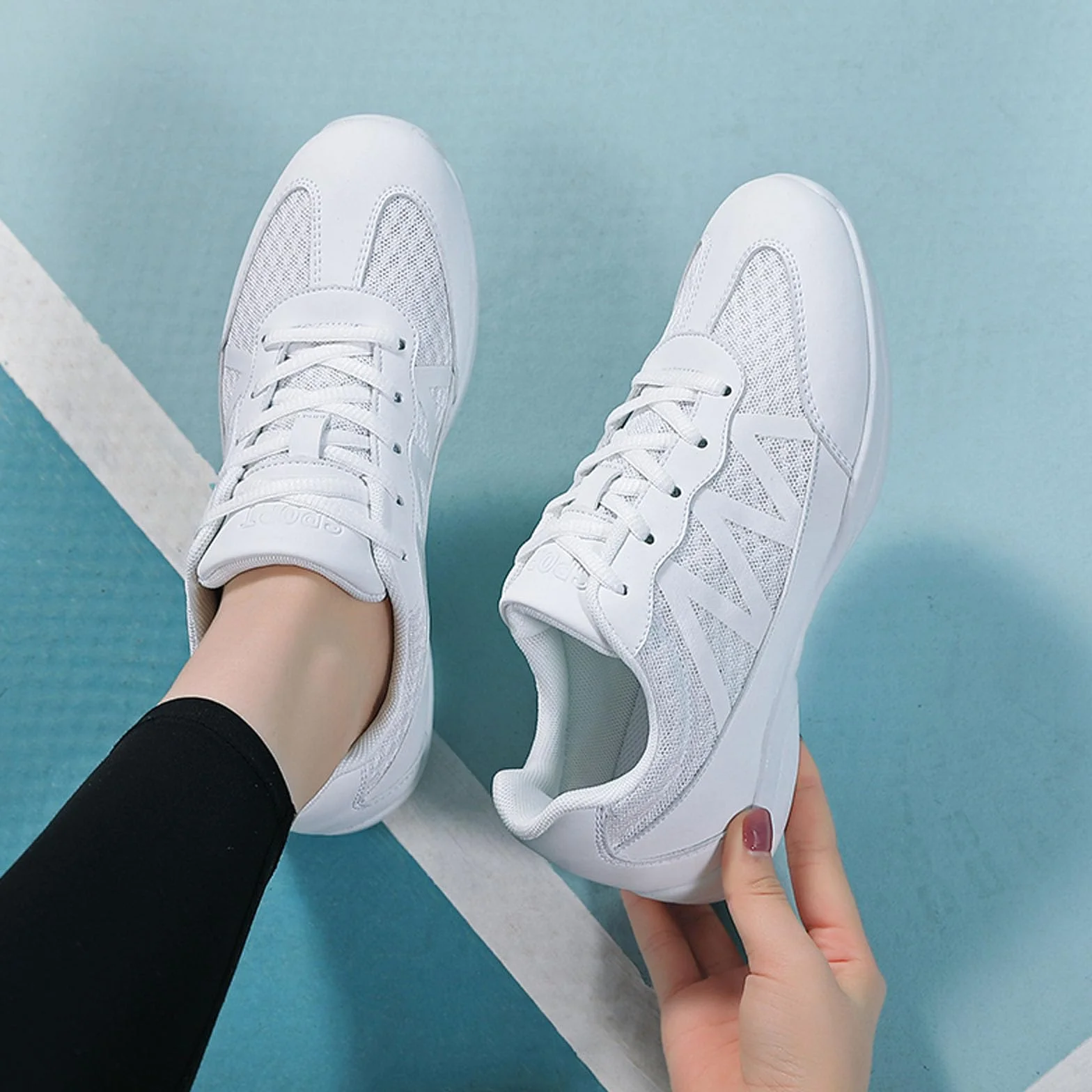 SECHRITE Chaussures de danse Jazz Blanc pour femme et fille Yoga Entraînement Aérobic