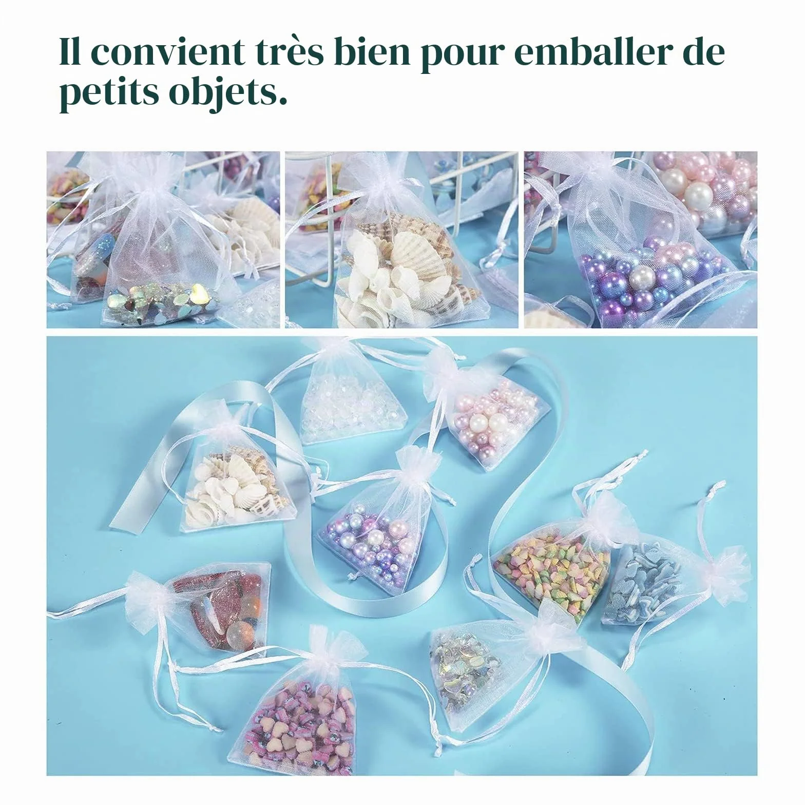 Sachets en organza blanc 7x9 cm lot de 100 pour mariage bijoux lavande bonbons décoration
