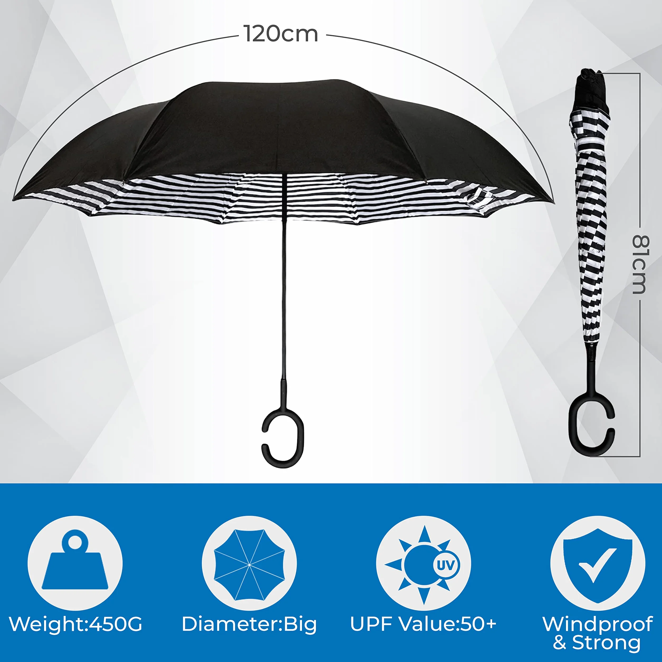 Parapluie Inversé à Double Couche avec Poignée en C