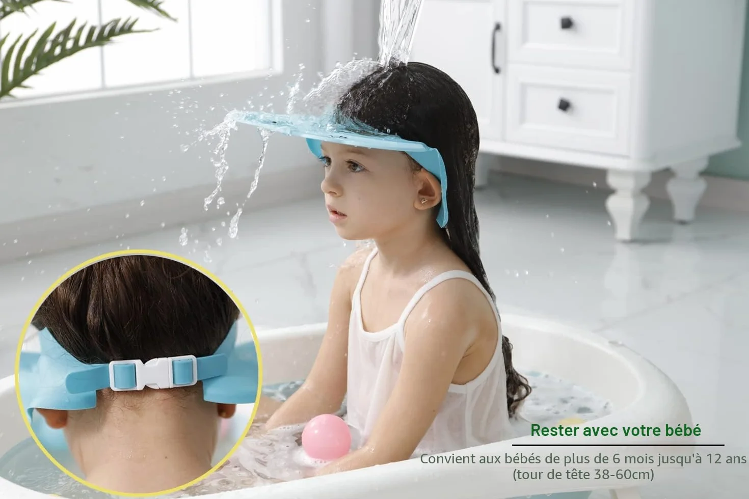 Bleu Bonnet de Douche Bébé Réglable Visière Bonnets de Bain Shampoing Chapeau Protège Yeux Oreilles Enfants