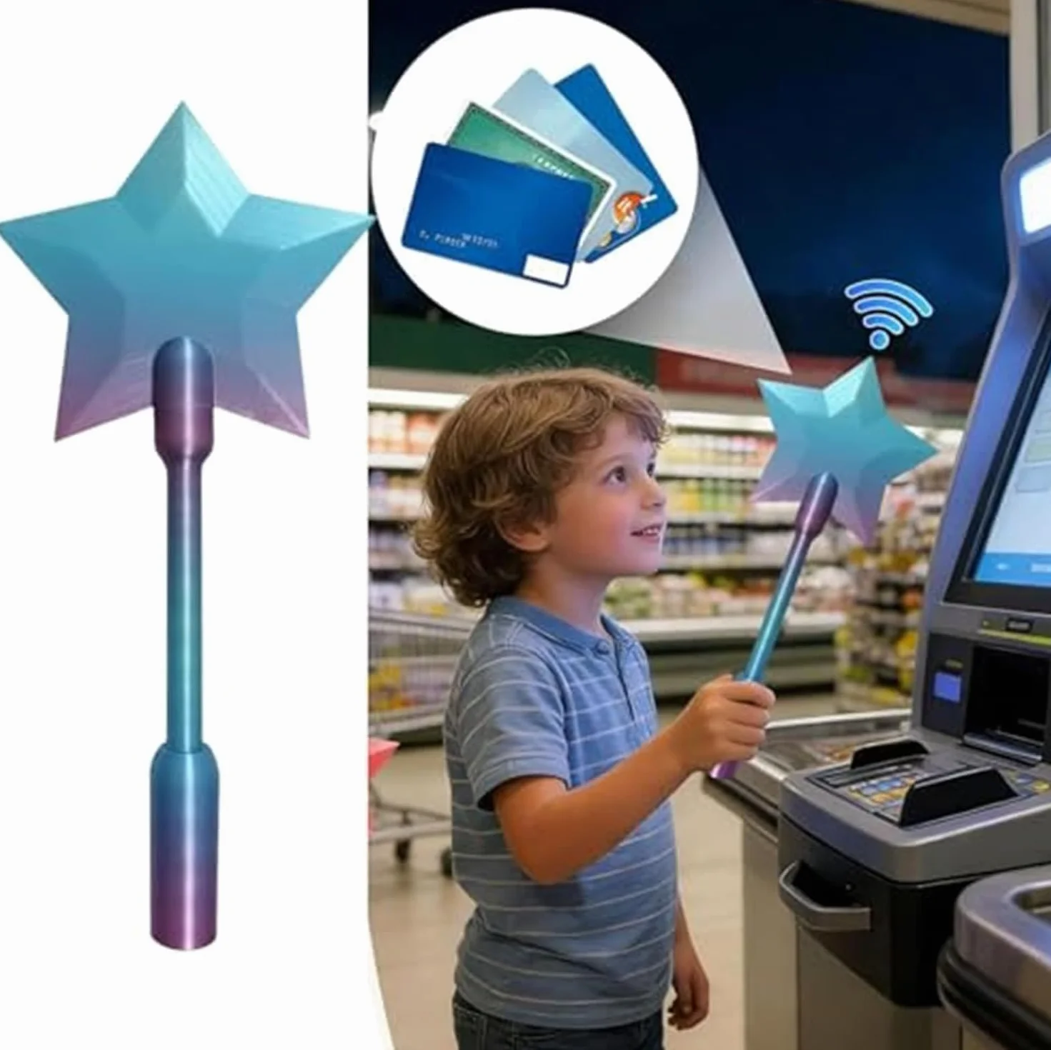 Baguette Magique Étoile Porte-Cartes sans Contact, Impression 3D, Portable, Enfant, Cosplay, Magicien (Blue-Violet)