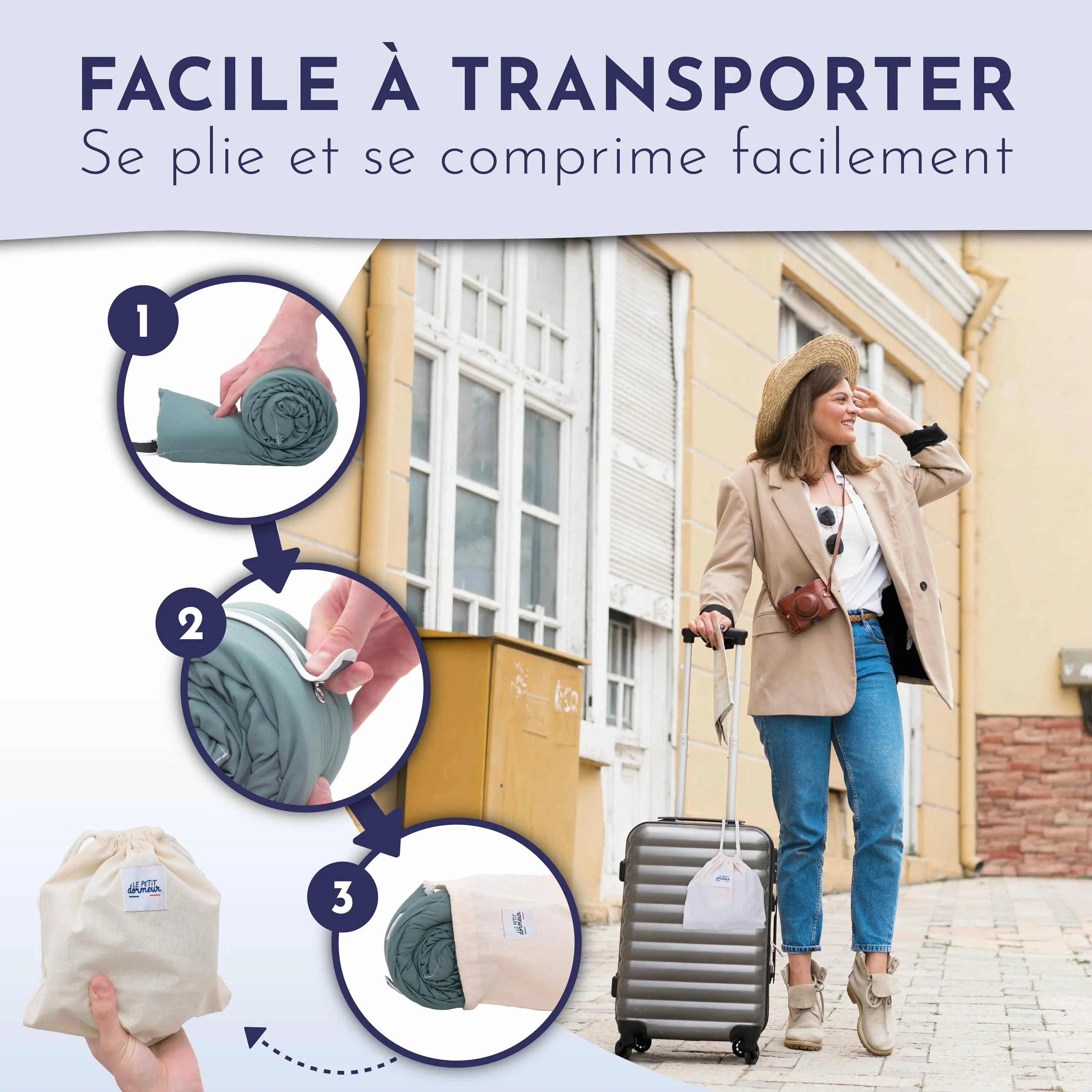 Coussin de Voyage 3 en 1 Ergonomique - Oreiller Avion Ultra Confort - Fabriqué en France - Lavable en Machine