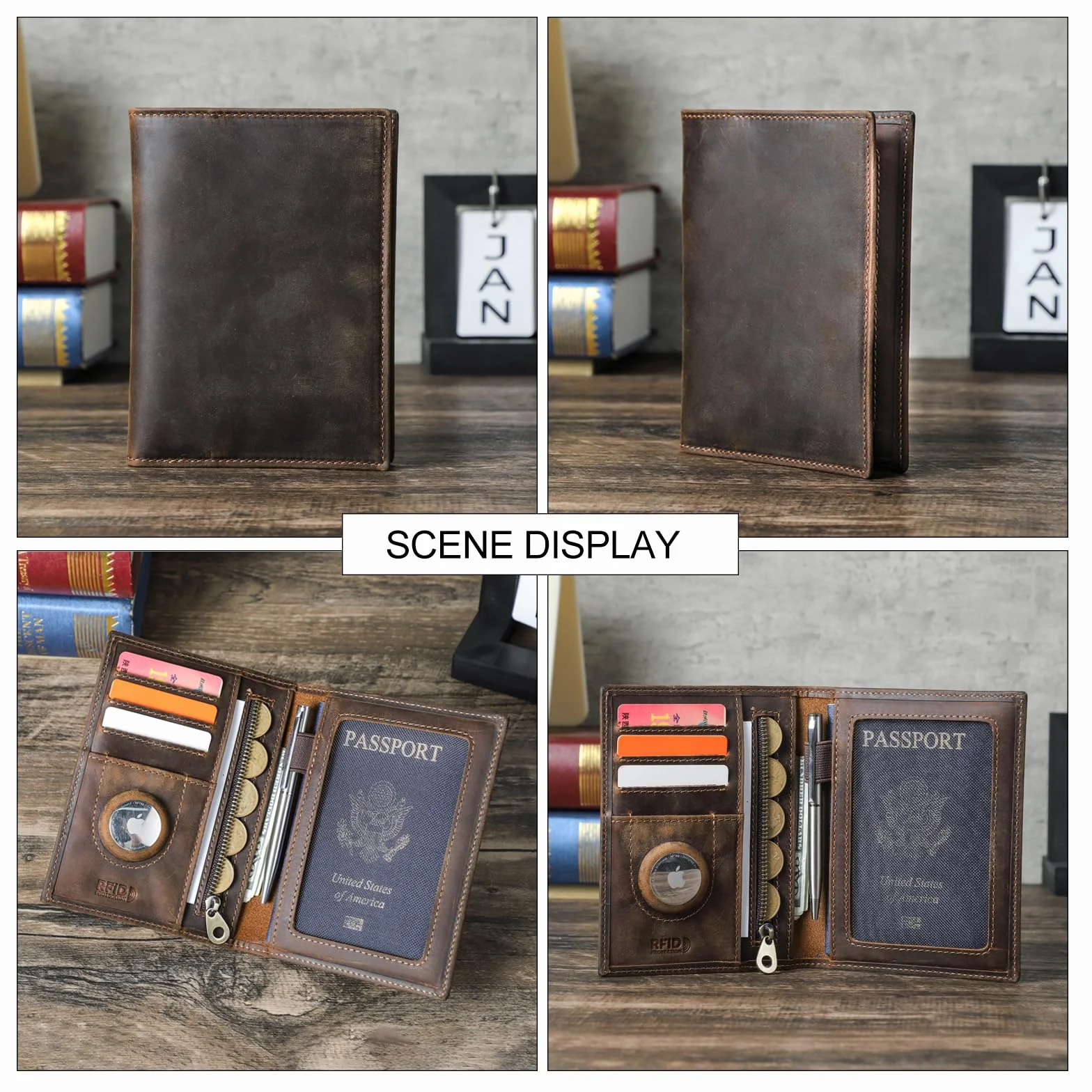 Portefeuille Homme Cuir Véritable Bloquer RFID Compartiment AirTag Organisateur Cartes Voyage
