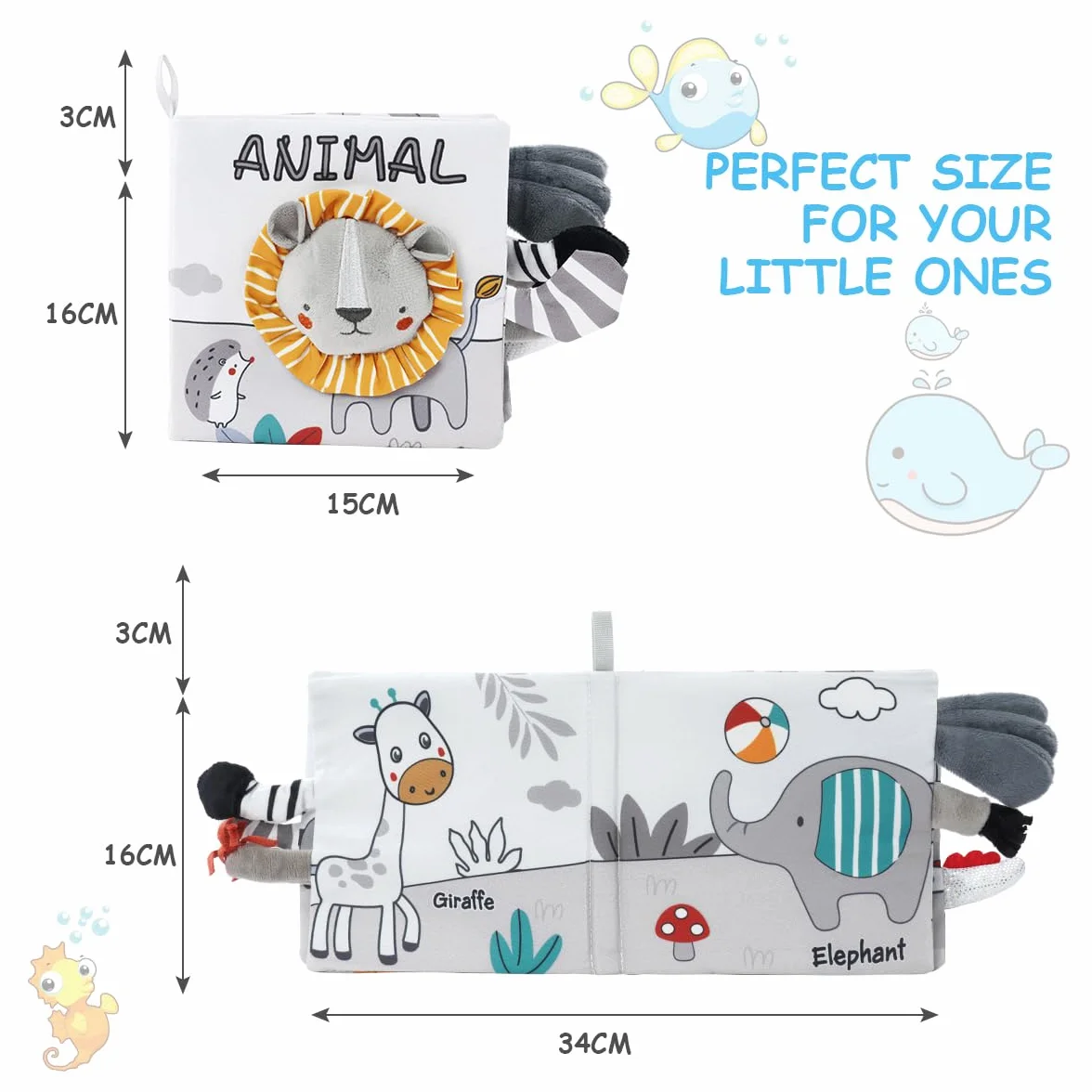 Vicloon Livre Tissu Bébé Eveil, Jouet Educatif avec Animaux (lion)