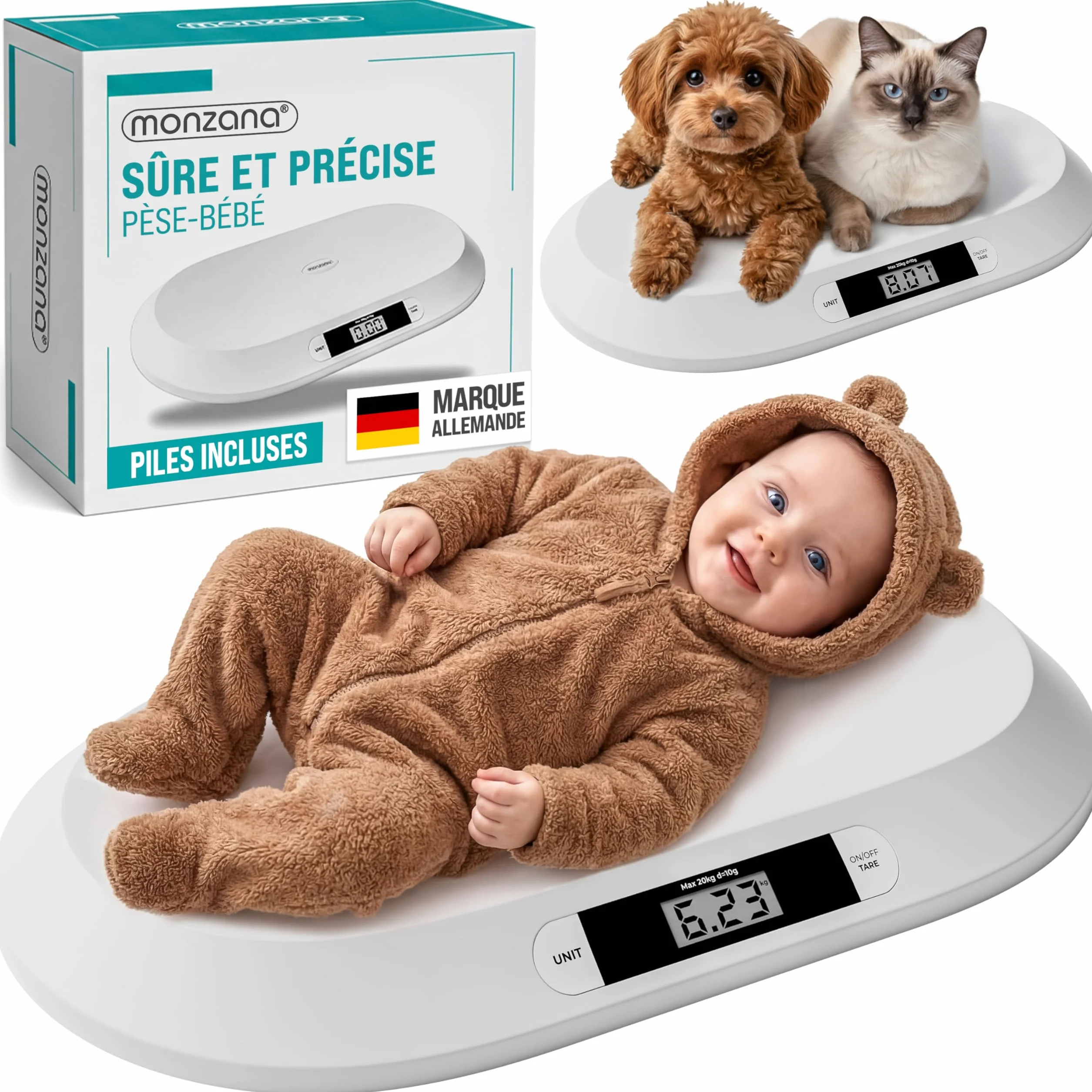 MONZANA Pèse-bébé balance précision 10 gr électrique surface incurvée