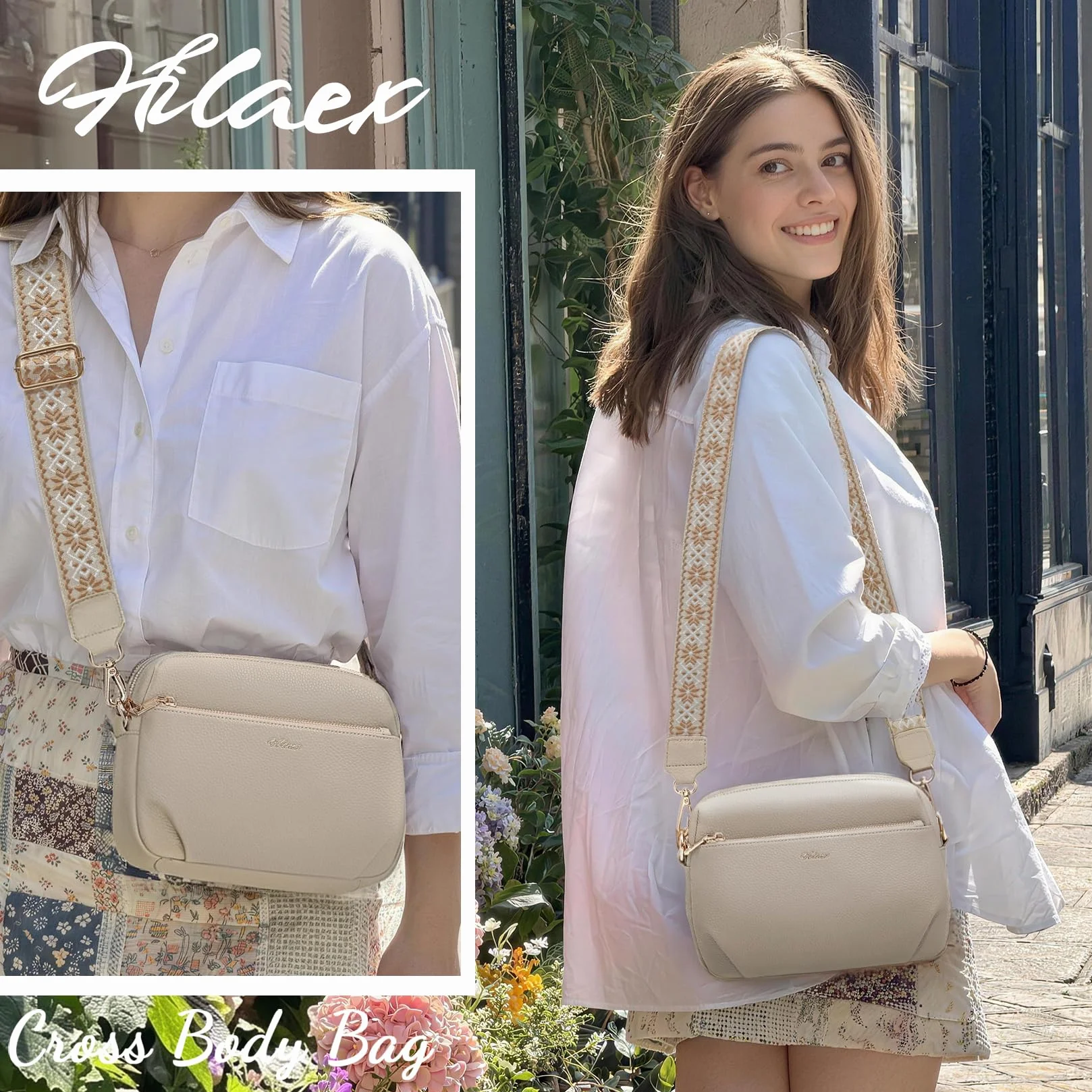 Sac à Main Femme Bandoulière Antivol RFID 4 Compartiments Sangle Réglable Amovible