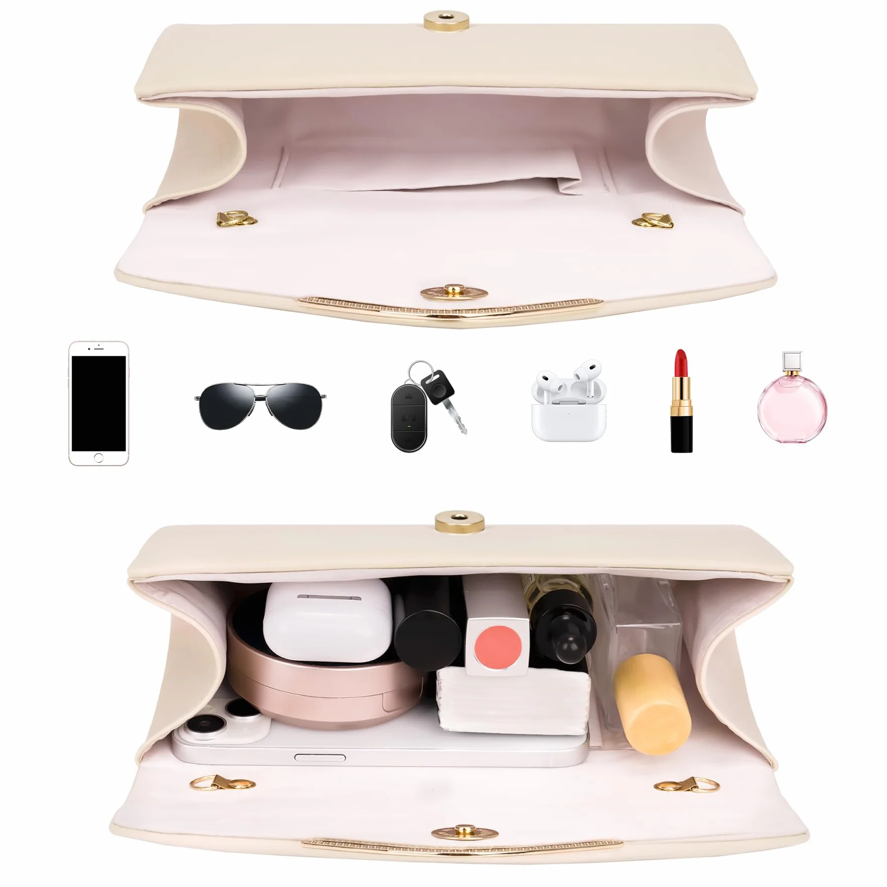 Larcenciel Pochettes et Clutches Femme, Sac à Main Élégante avec Bandoulière Détachable Sacoche Femme