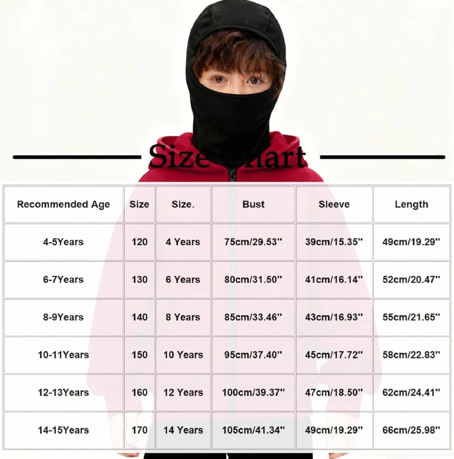 Veste Cagoule à Capuche Intégrée Unisexe pour Enfants Garçons Filles Balaclava Sweats Chaud Hiver
