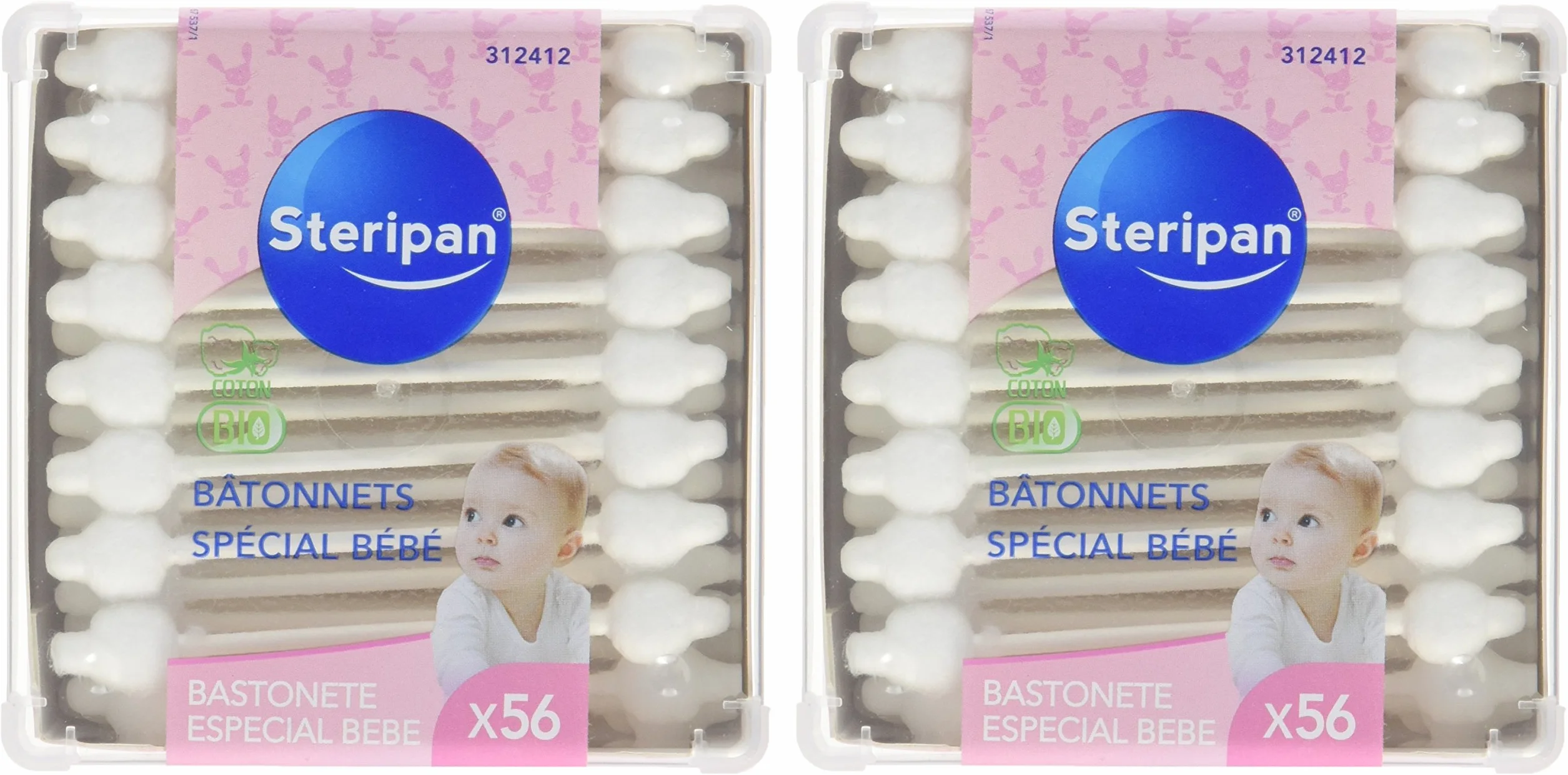 Bâtonnets Spécial Bébé 100% Coton Bio Tige en Papier Recyclable x56