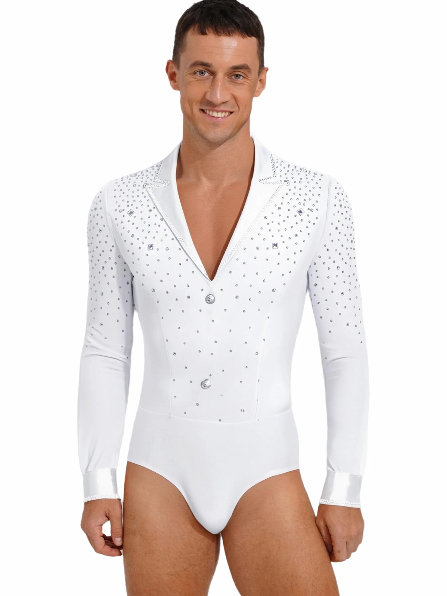 Sxiwei Justaucorps Danse Manches Longues Strass Tenue Danse Latine Body Costume Spectacle