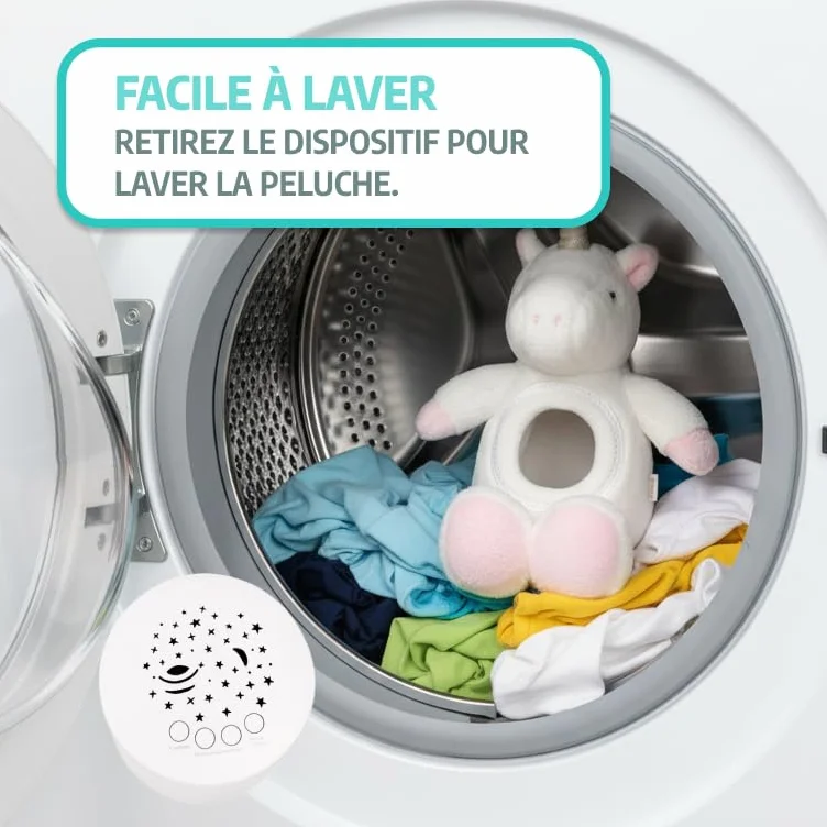 Peluche Veilleuse Bébé Musicale et Lumineuse avec Machine Bruit Blanc, 15 Mélodies, Cadeau Naissance