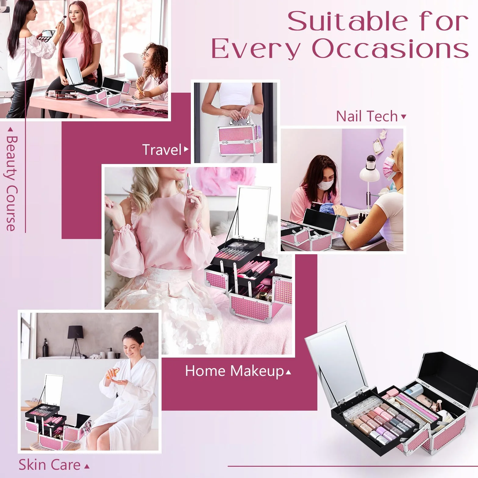 Joligrace Mallette Maquillage avec Miroir Valise Vanity Rangement Coiffure Beauty Case Rose
