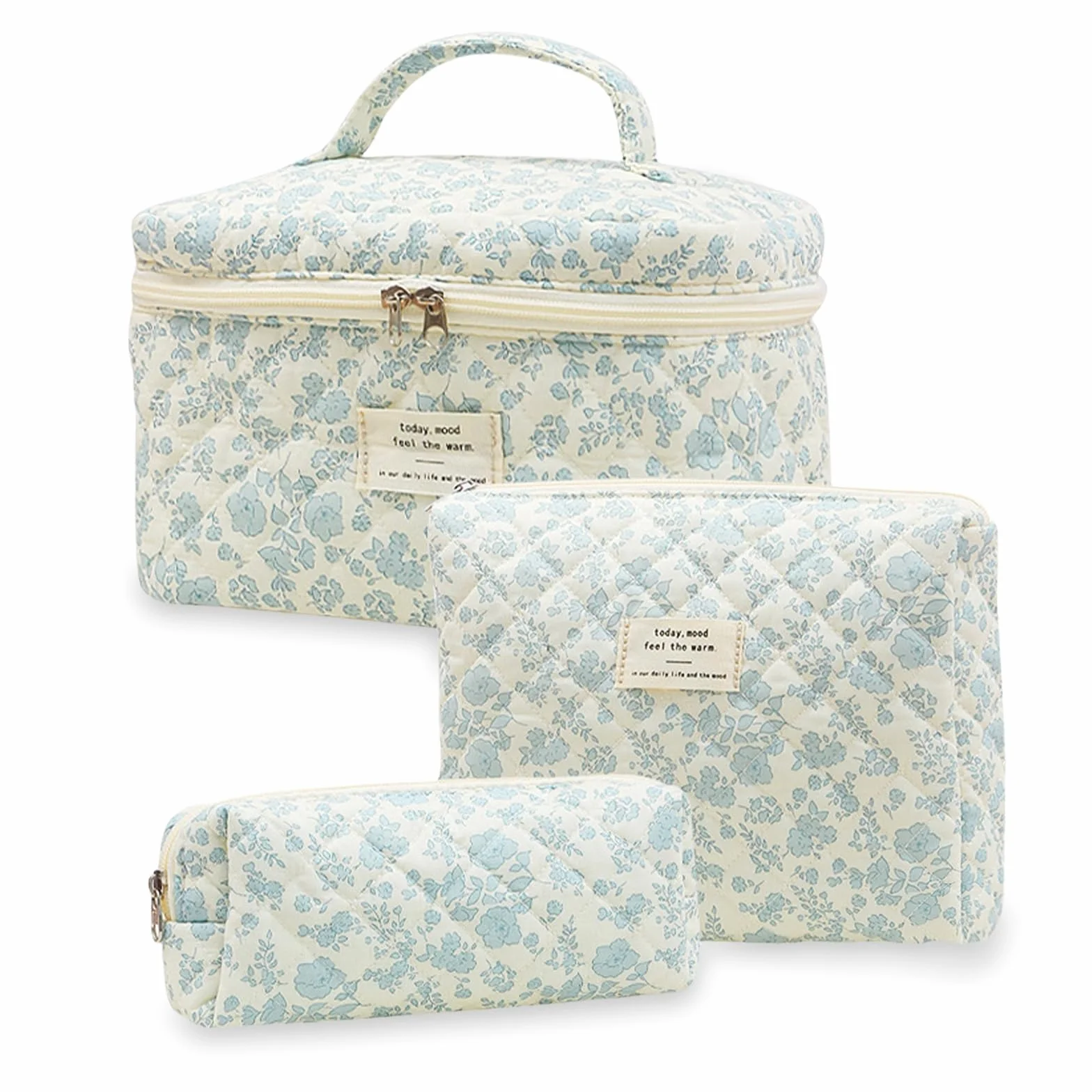 Aucuu Grande Trousse de Maquillage Coton Motif Floral Lot de 3 Voyage