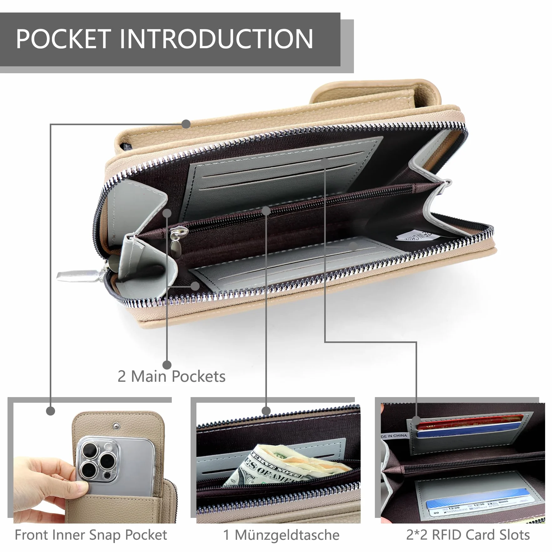 Pochette Téléphone Portable Femme, Sacoche Bandoulière Réglable en Cuir PU pour Téléphone 7"