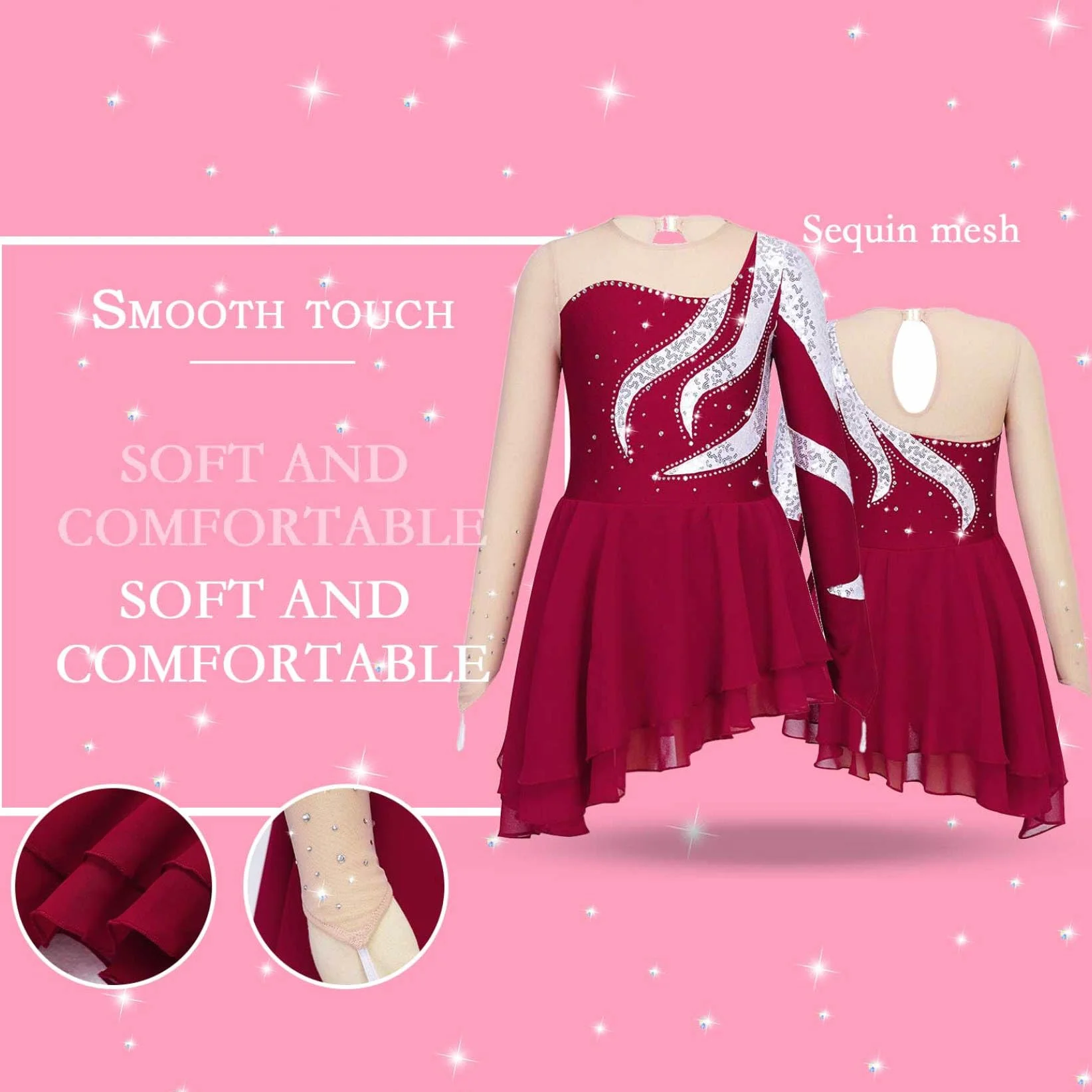 Justaucorps Robe Patinage Artistique Fille Enfant Gymnastique Ballet Danse Compétition