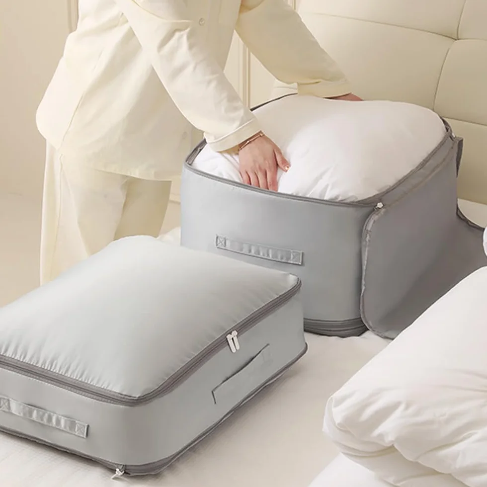 Housse Sous Vide pour Couette, Sac de Compression Voyage Auto-Compression Ultra Peu Encombrant (Gris, XL)