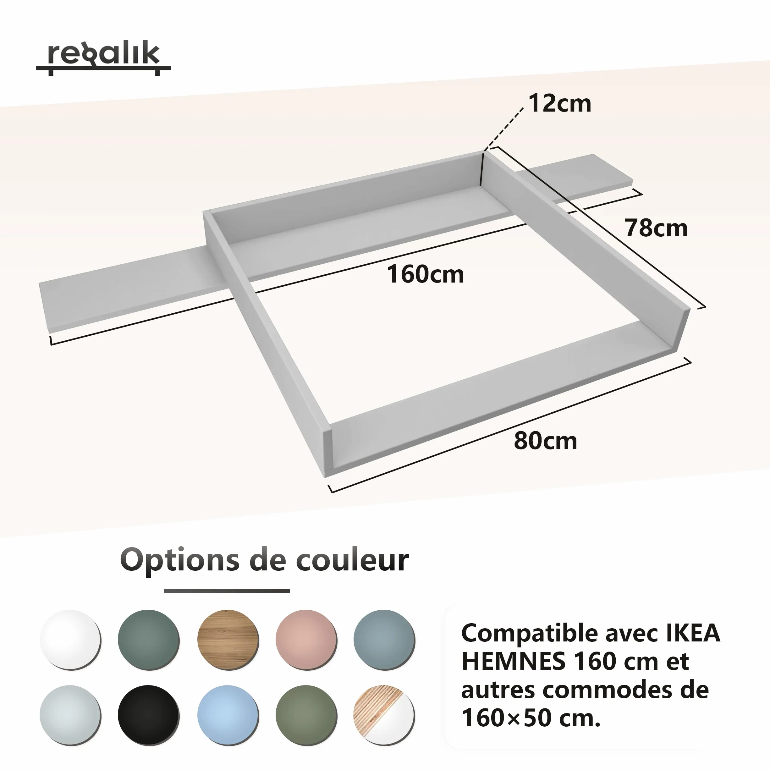 Plan à Langer IKEA Hemnes avec Plateau 50x160 cm Amovible Blanc