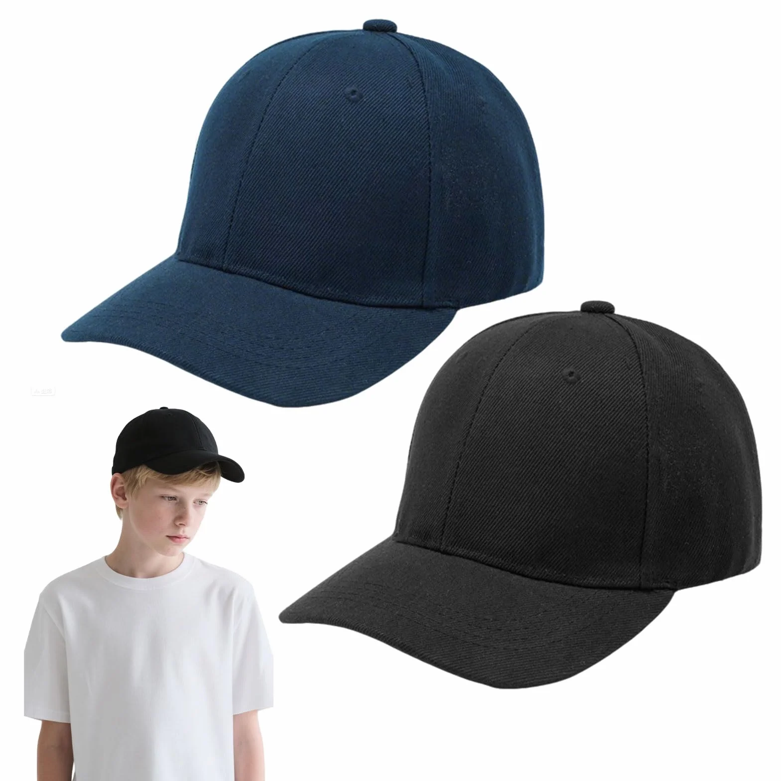 Lot de 2 casquettes de baseball pour enfants garçons et filles réglables protection UV noir bleu marine