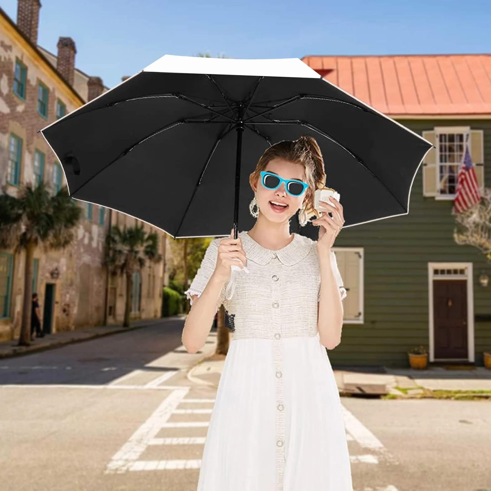 Mini Parapluie Pliant Anti UV, Parapluie de Voyage Compact Hommes Femmes