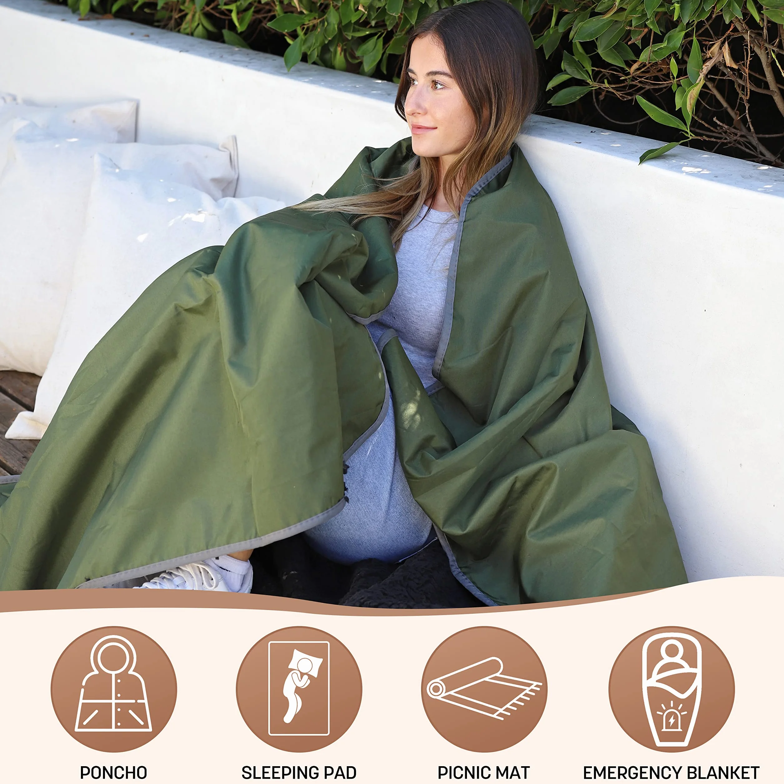 Kato Tirrinia Couverture d'extérieur imperméable Sherpa 200 x 150cm Vert/Noir