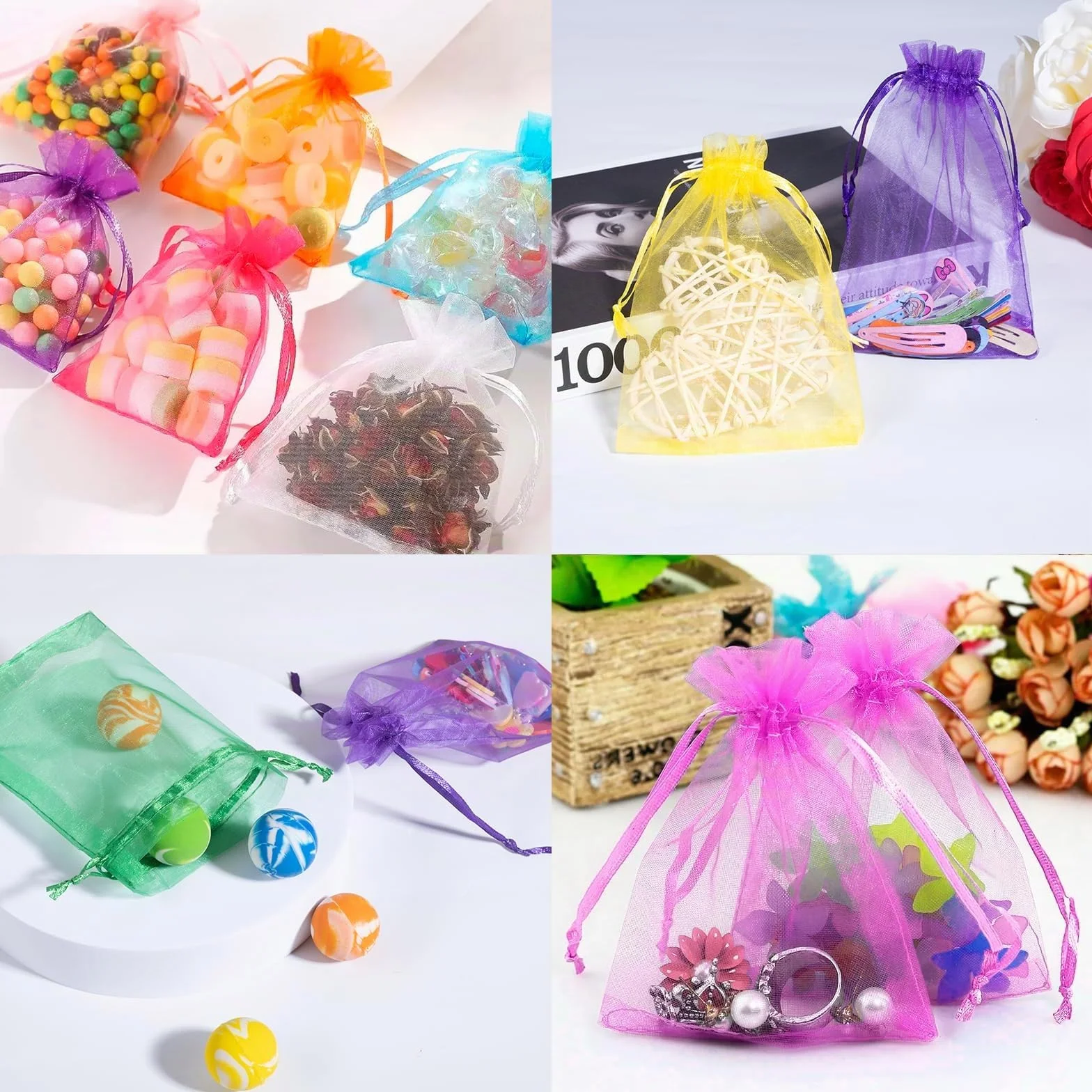 Lot de 100 sachets en organza multicolores 10 x 15 cm - Pochette cadeau bijoux mariage
