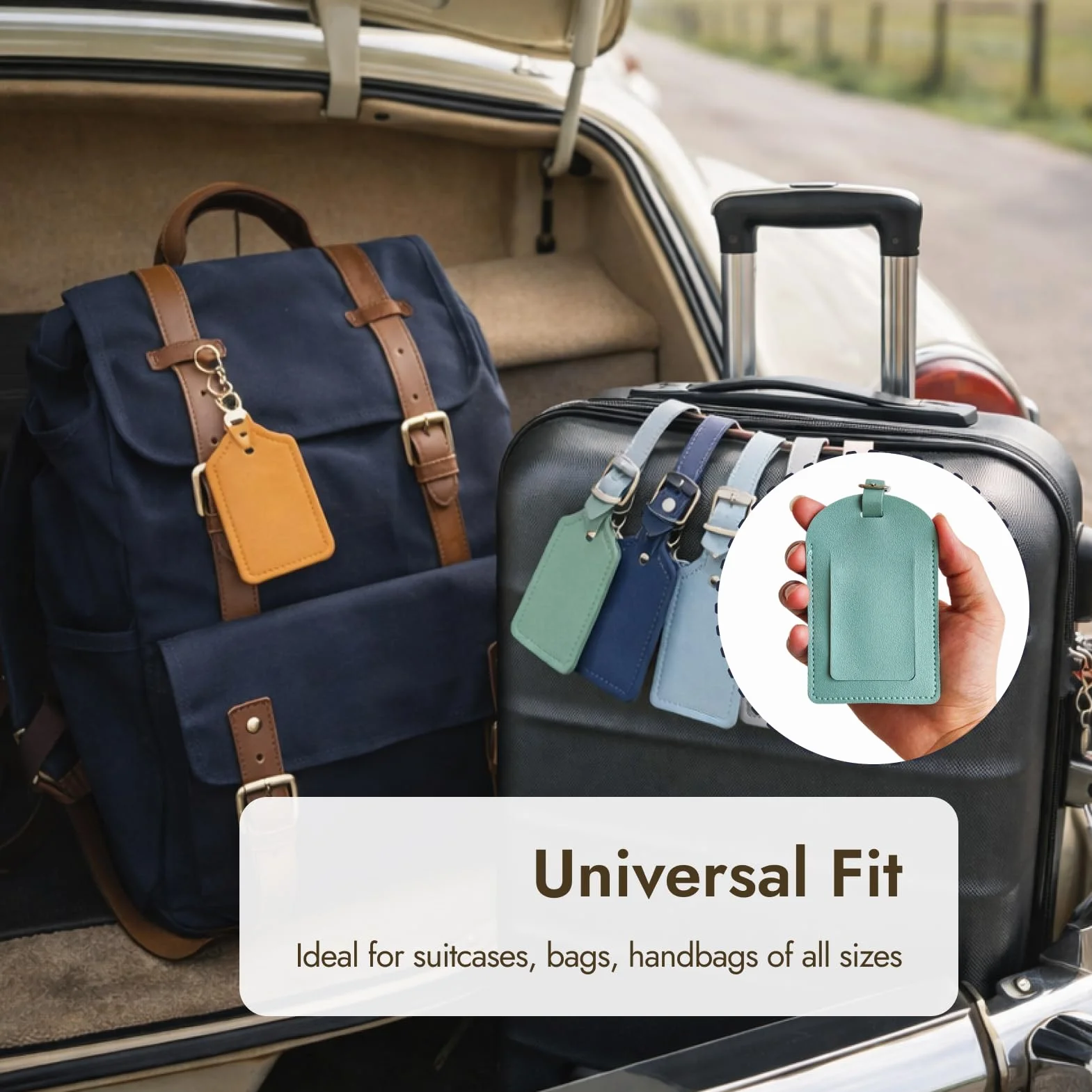 Étiquettes de Bagage en PU Cuir Lot de 8 pour Valise Voyage Avion