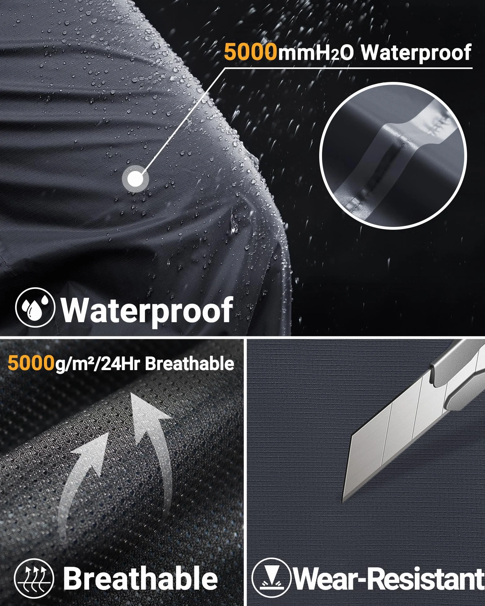 Pantalon de Pluie Homme Imperméable Respirant Coupe-Vent 33000ft Double Couche Fermeture Éclair Intégrale