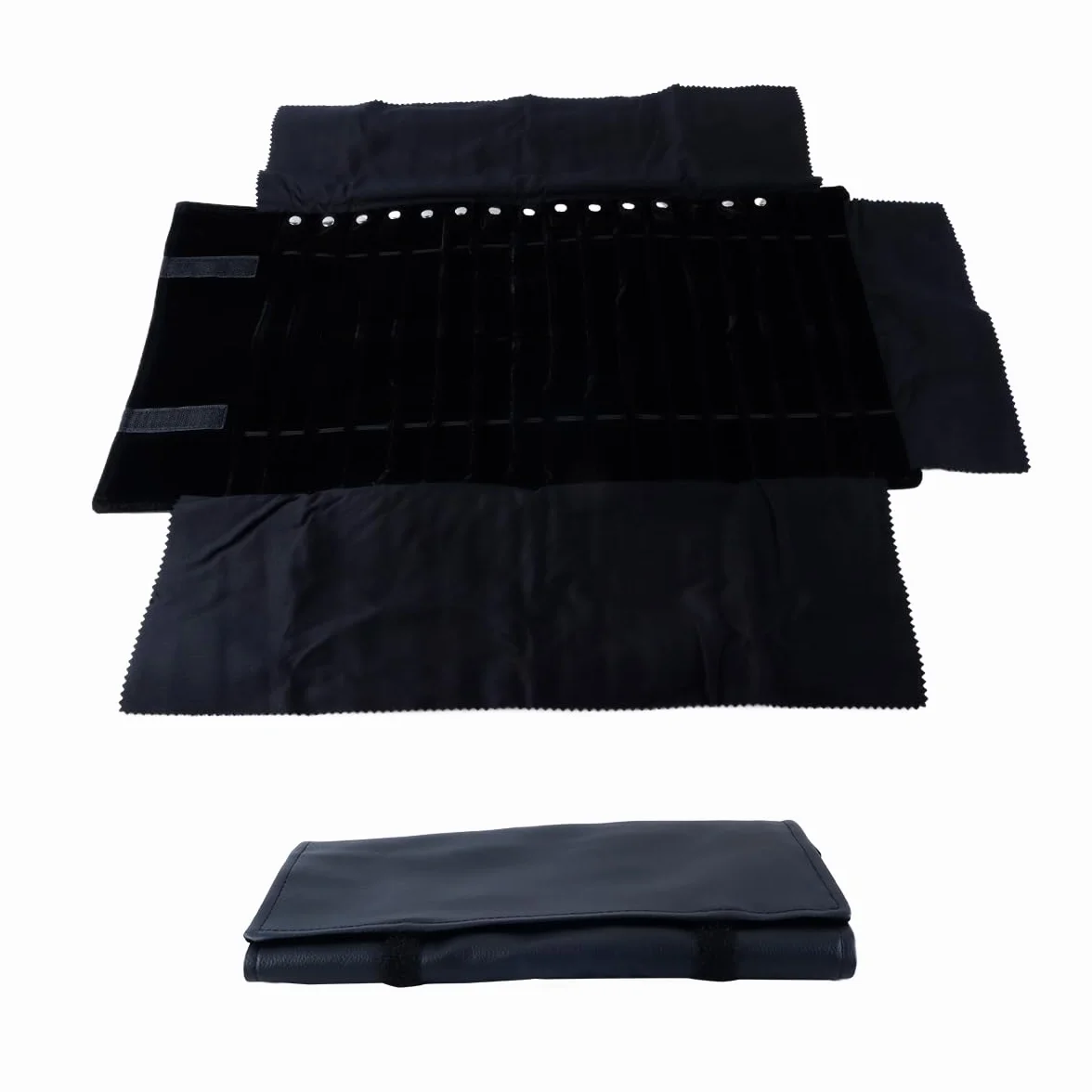 Ausi Rouleau à bijoux pliable, sac de rangement de voyage pour colliers, bracelets, boucles d'oreilles, noir, 16 colliers