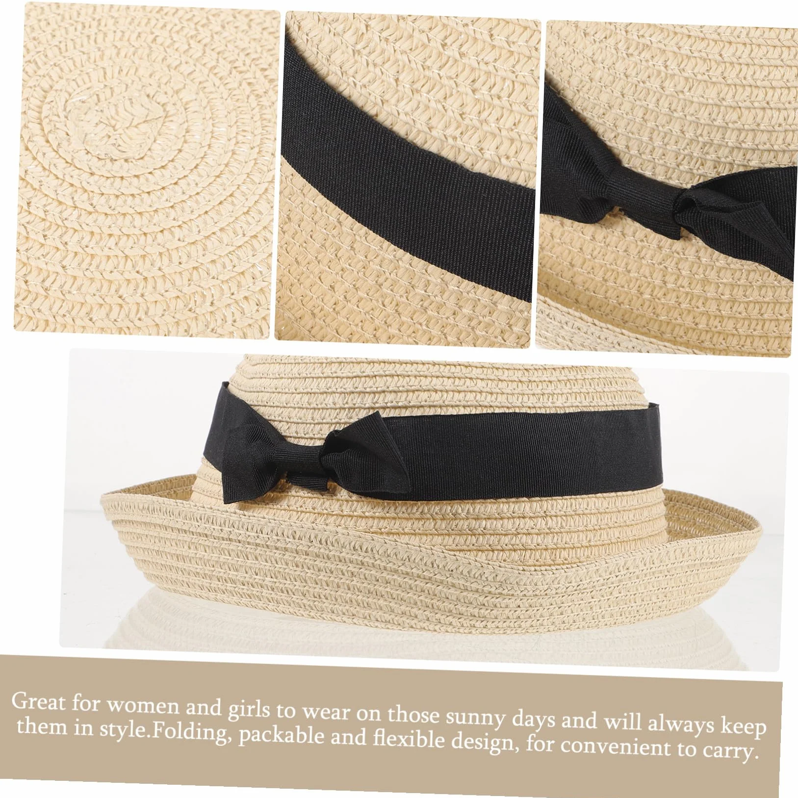ORFOFE Chapeau de Paille Femmes Large Bord Roulé Nœud Décoratif Bob Léger Plage