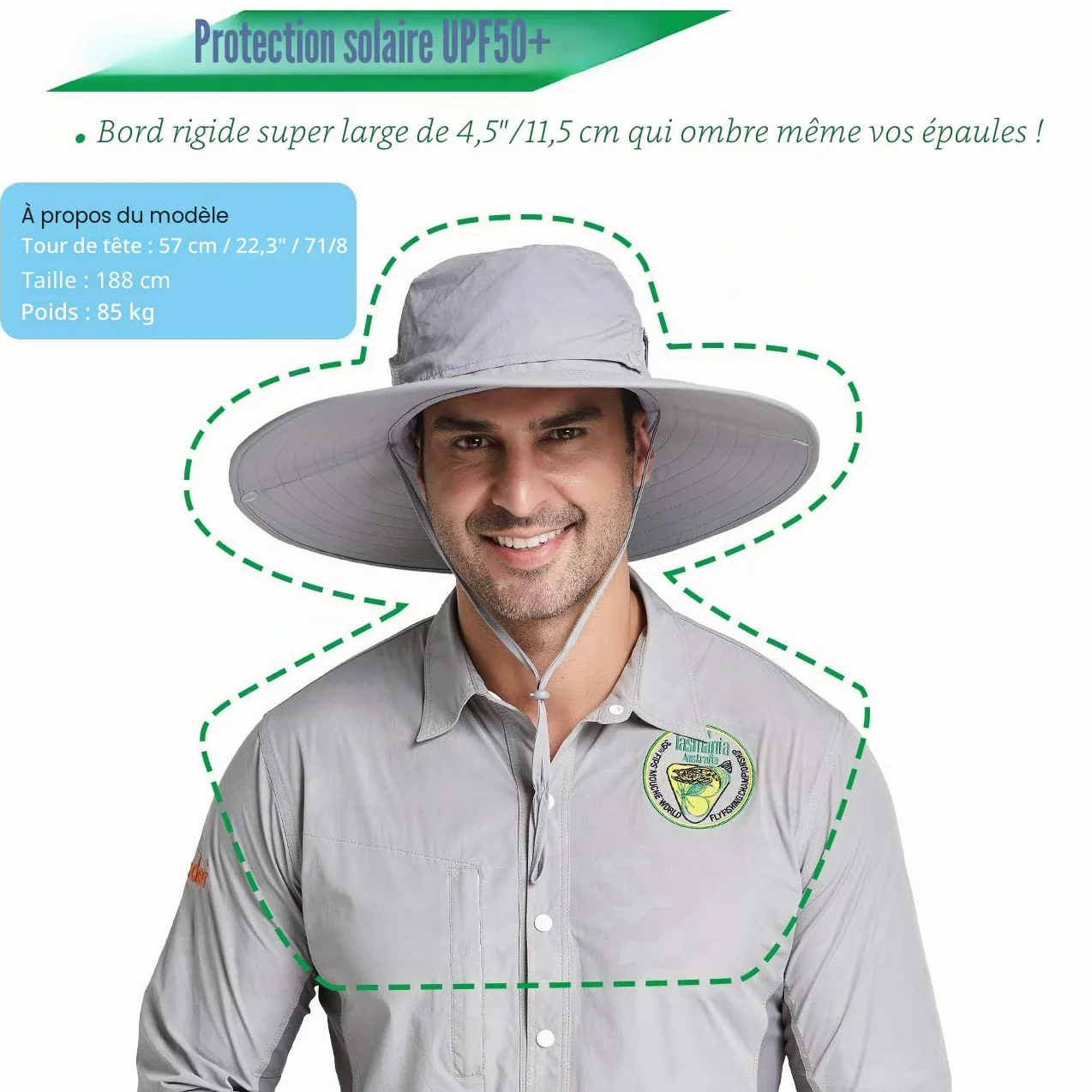 Chapeau Soleil Homme Anti UV UPF50+ Lare Bord Ete Mesh Respirant