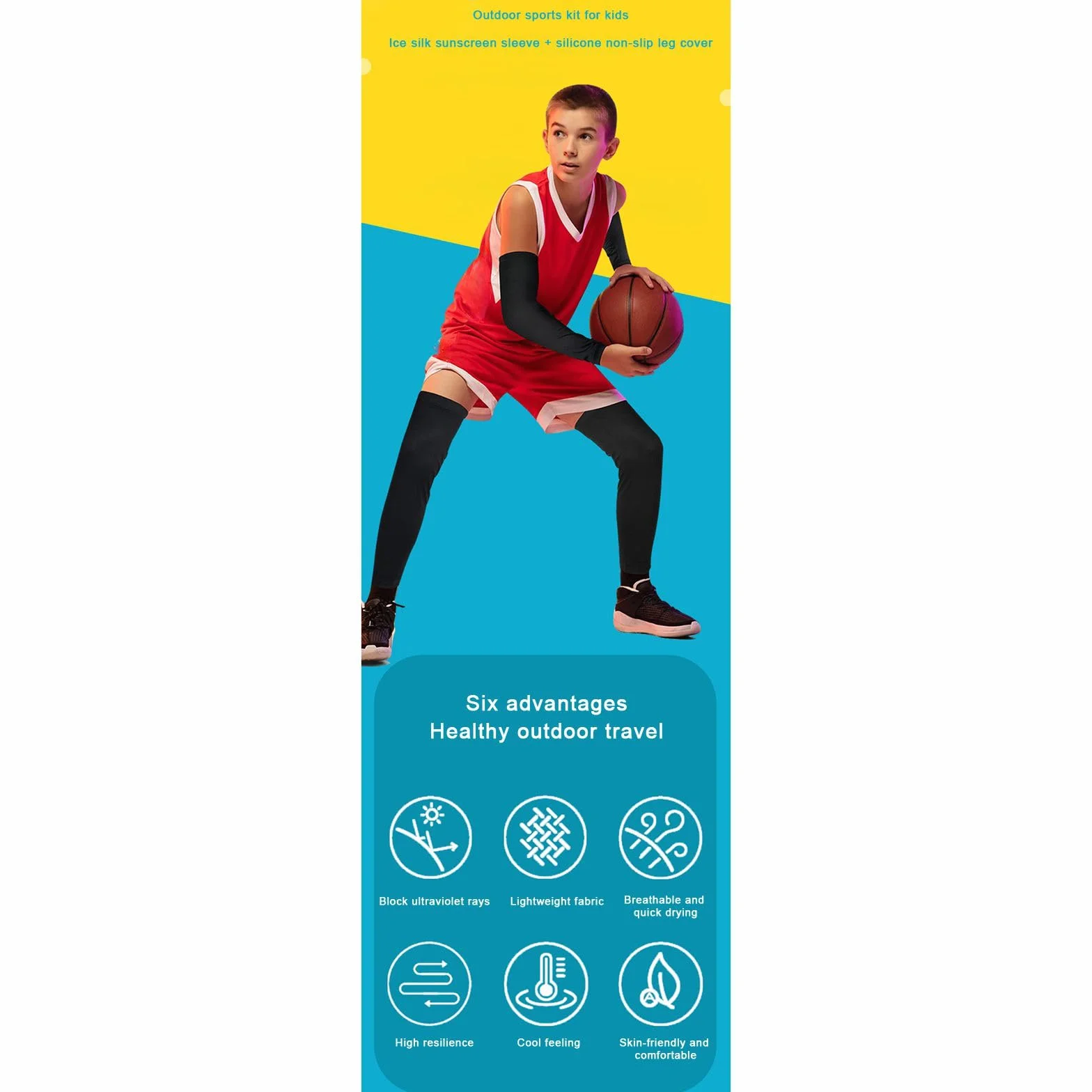 Valcatch 4 Paires Manchons Sport UV Protection Bras Jambe Basket-Ball Football Volley-Ball