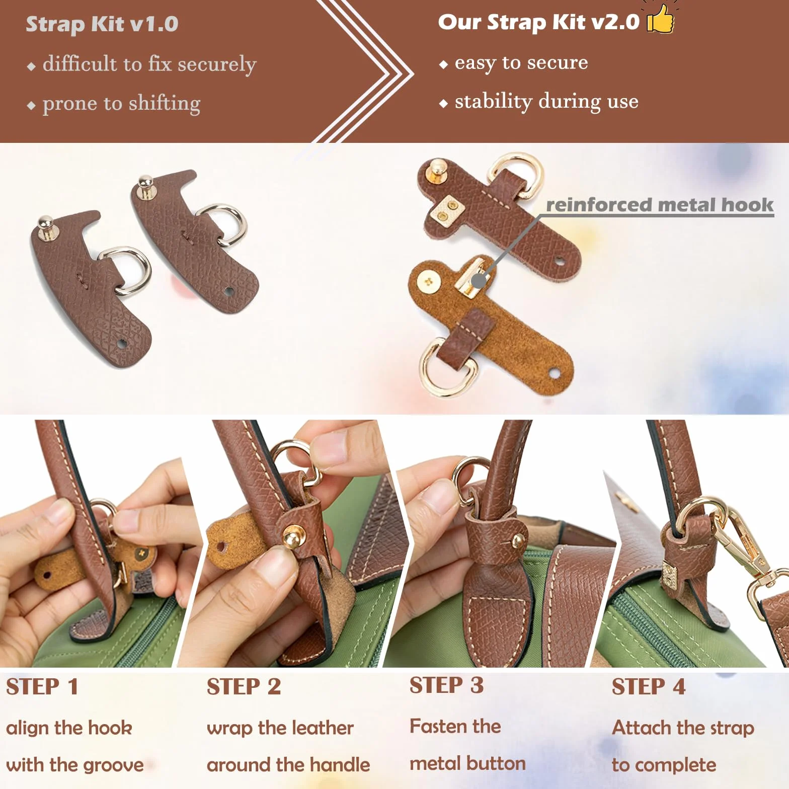 Sangle Sac Bandoulière Remplacement Réglable 2.5cm Brown Gold