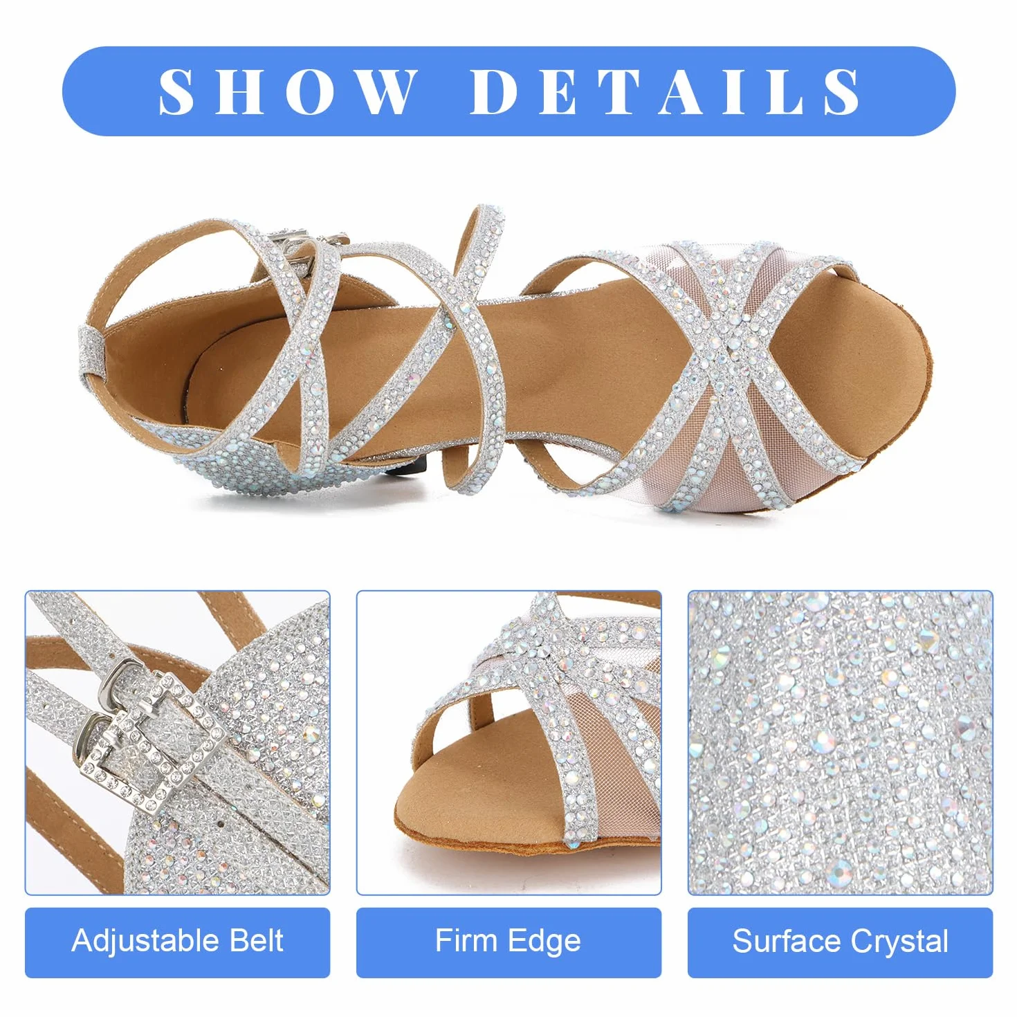 Chaussures de Danse Femmes Latine Strass Salsa Tango Valse Bachata Moderne Salon