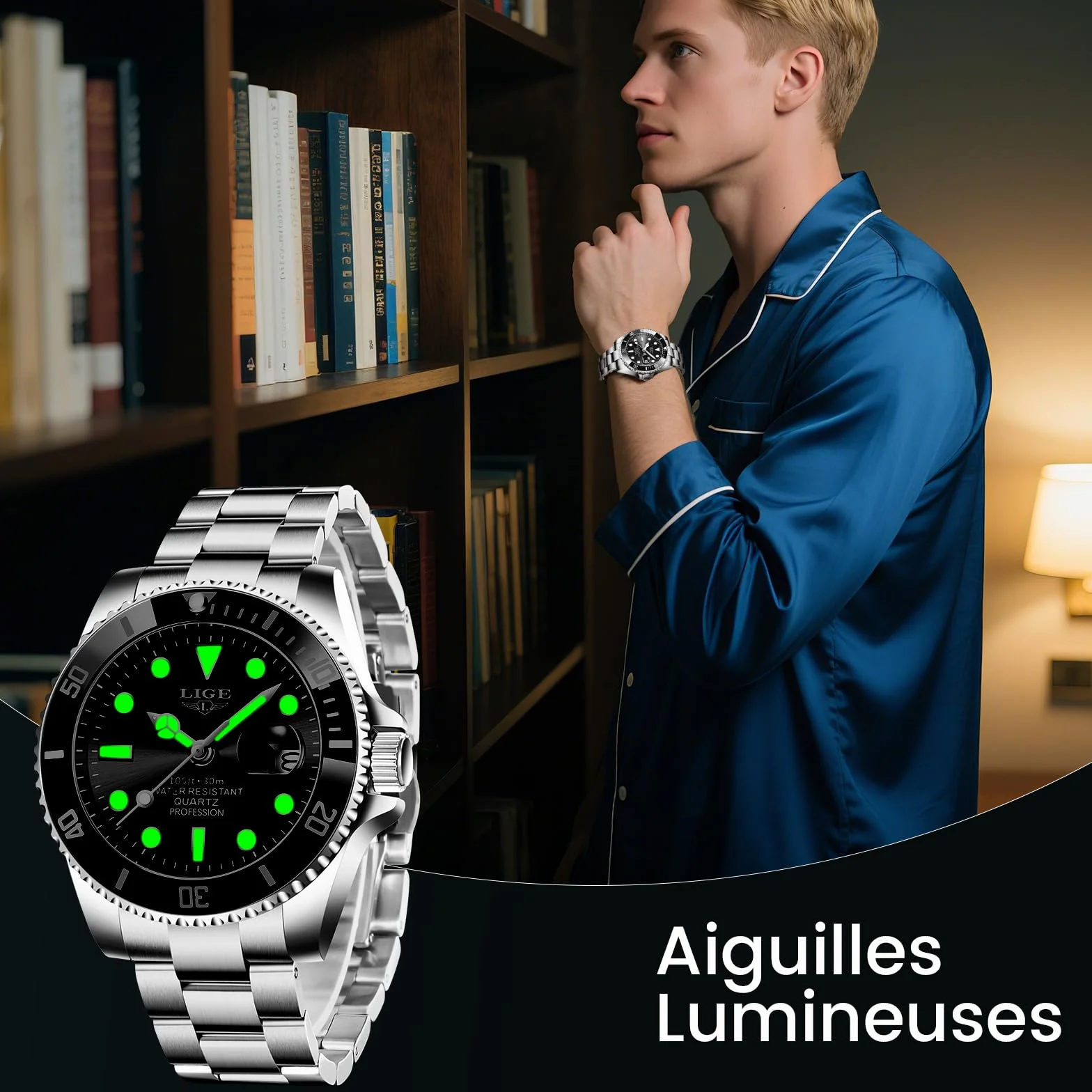 LIGE Montre Homme Acier Inoxydable Quartz Analogique étanche 3 ATM 30M
