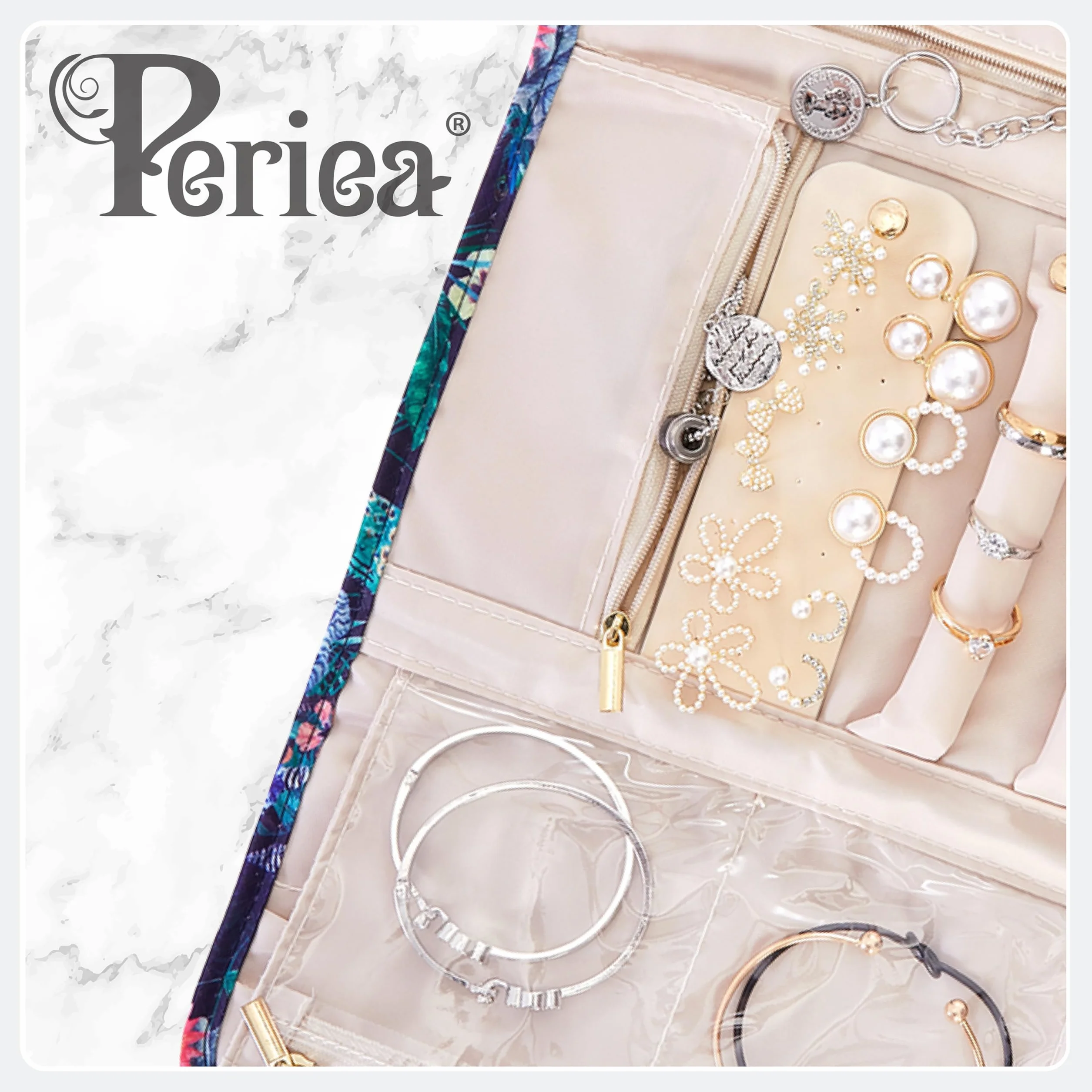 Periea Cleo Organisateur de Bijoux en Rouleau de Voyage – Pochette Protecteur pour Boucles d'Oreilles, Collier et Bagues (Toucan, Moyen)