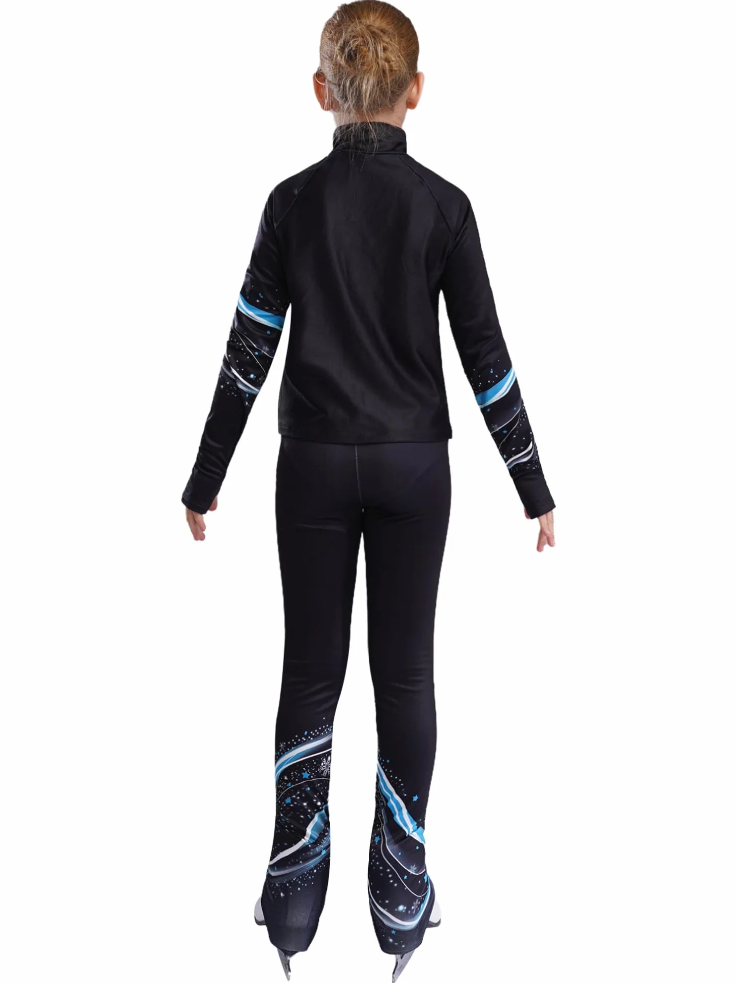 Ensemble Patinage Artistique Fille Veste Chaud Polaire avec Pantalon Legging Tenue Sport A Bleu 9-10 ans