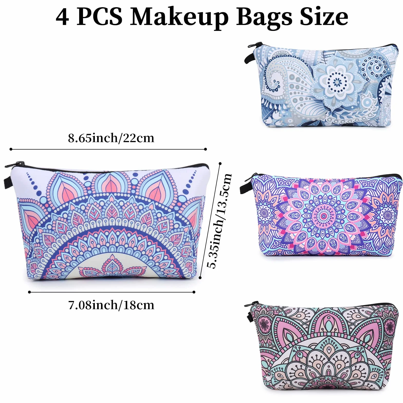Czemo 4 Pcs Trousse à Maquillage Femme Sac à Cosmétiques en Toile Imprimé Sac de Rangement Voyage