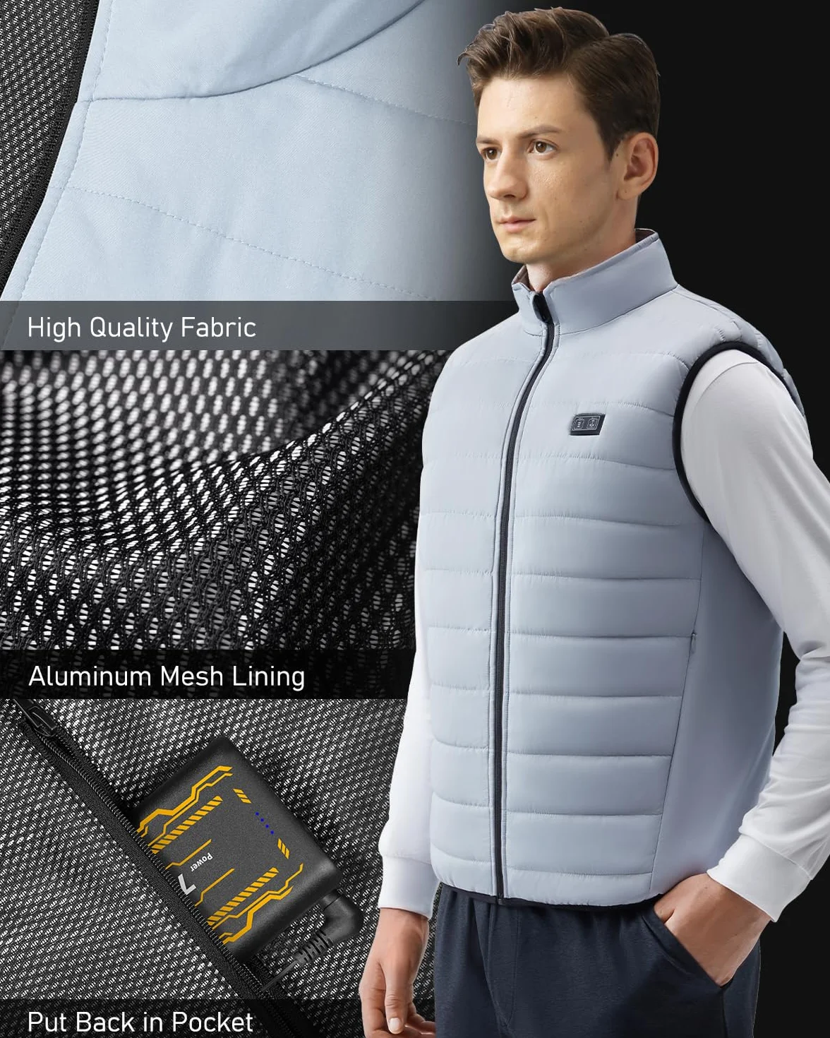 LABCOOL Gilet Chauffant Homme Femme Veste Chauffante 6 Zones 3 Niveaux USB Powerbank 10000mAh Lavable