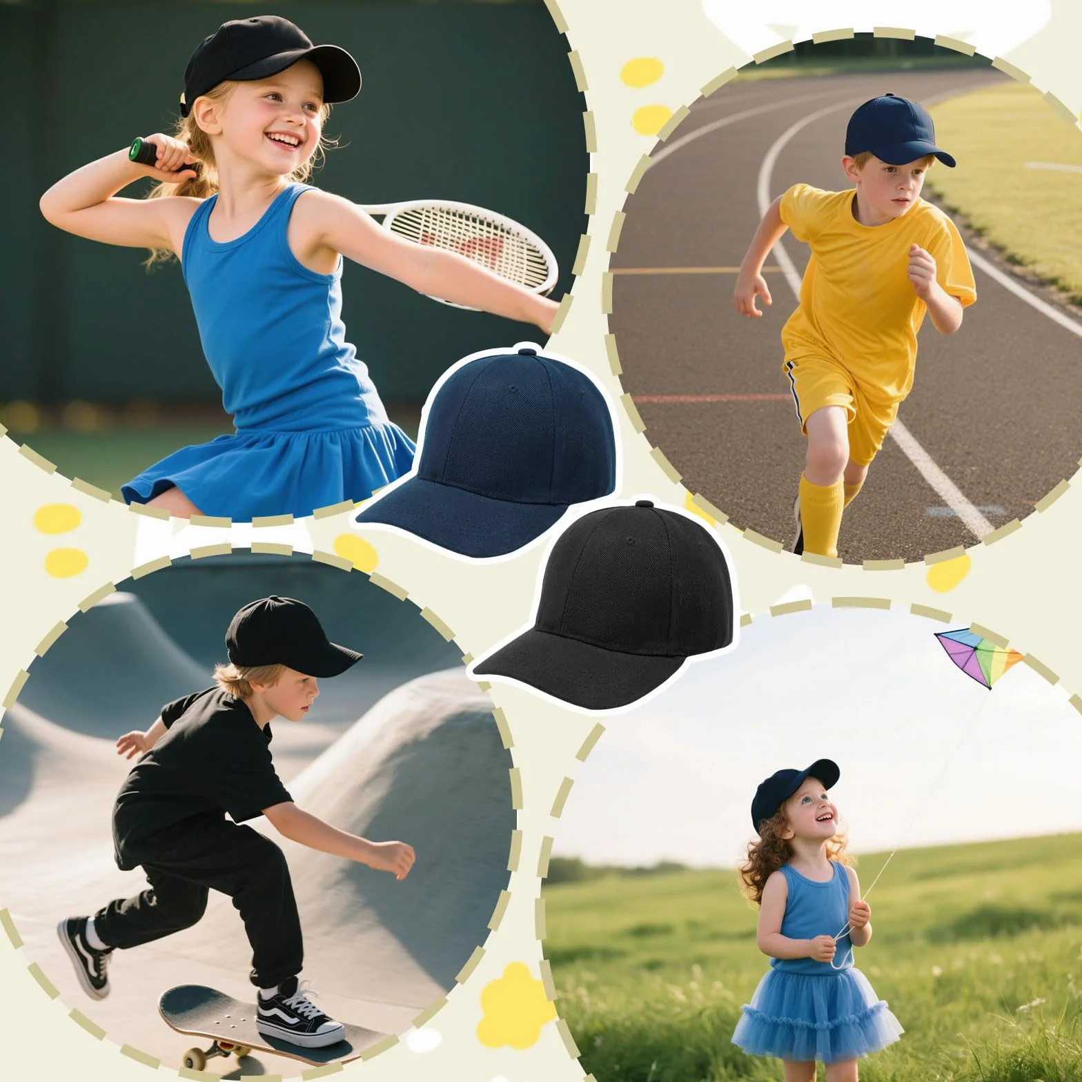 Lot de 2 casquettes de baseball pour enfants garçons et filles réglables protection UV noir bleu marine
