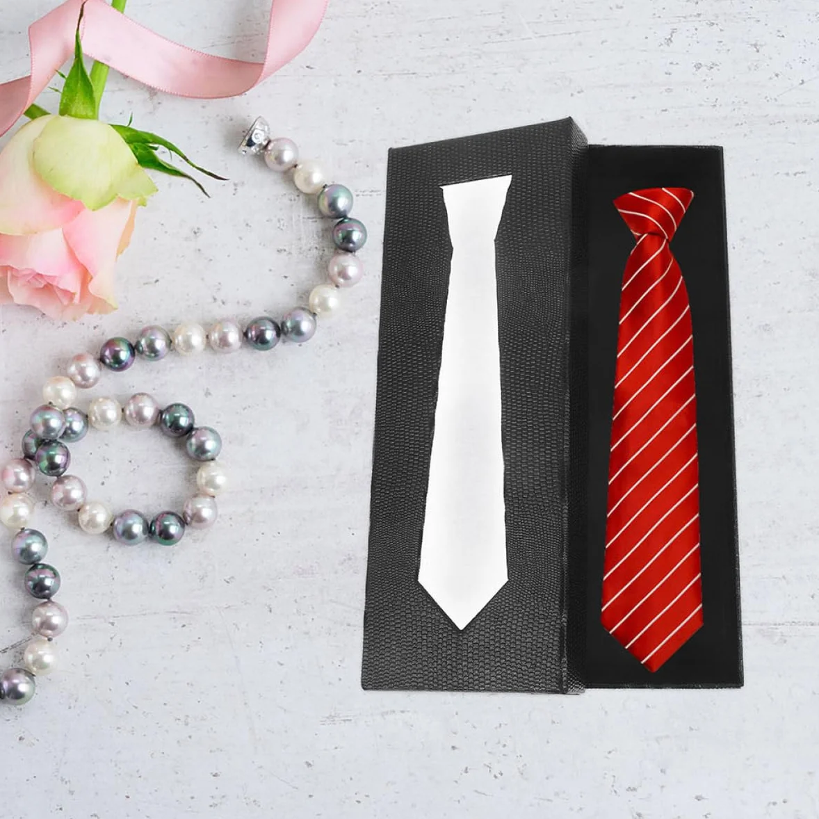 DEARMAMY Boîte À Cravates Élégante Coffret Cadeau En Carton Robuste Rangement Compact Pour Voyage
