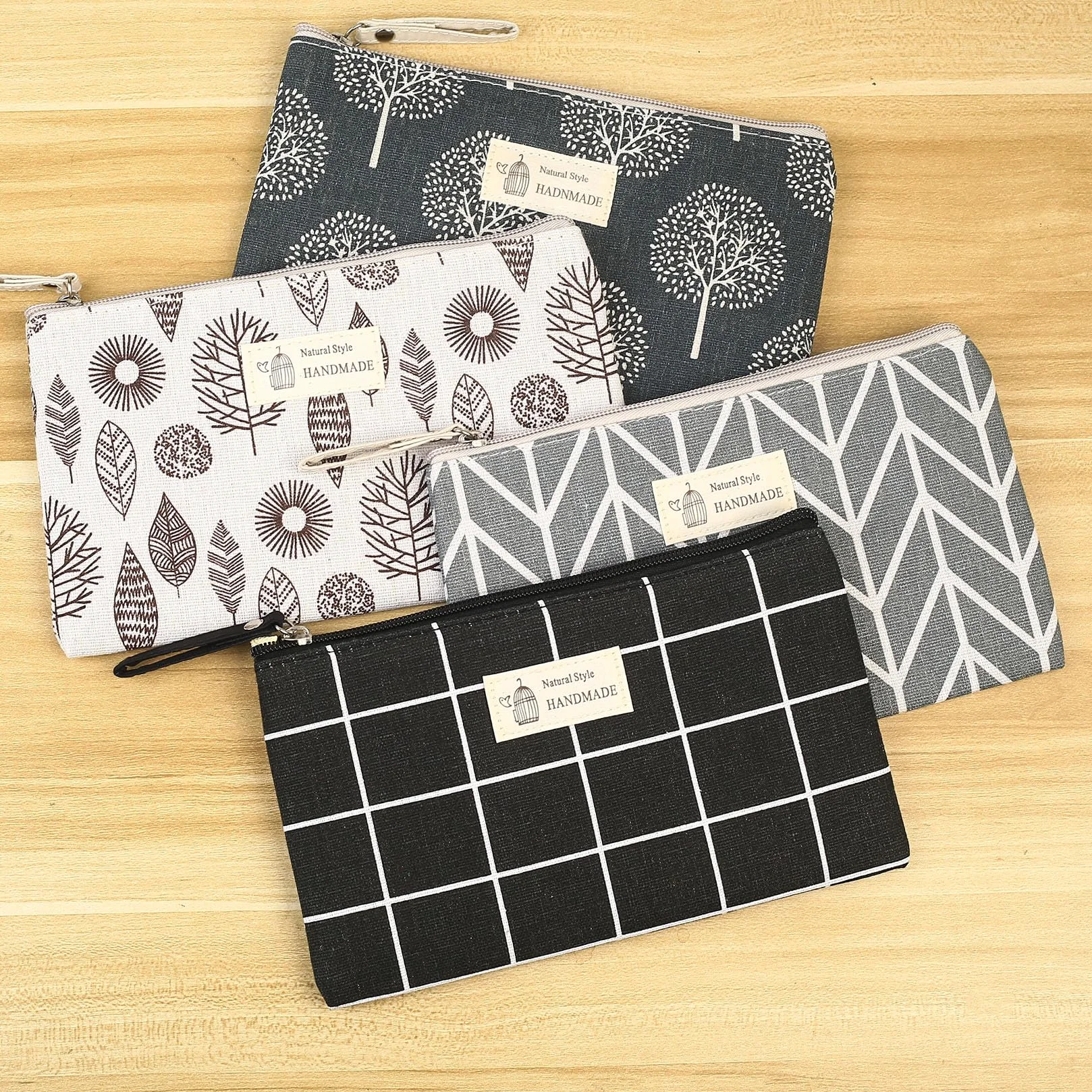 Pochette Cosmétique en Toile 4 Pièces, Sac de Toilette de Voyage avec Fermeture Éclair