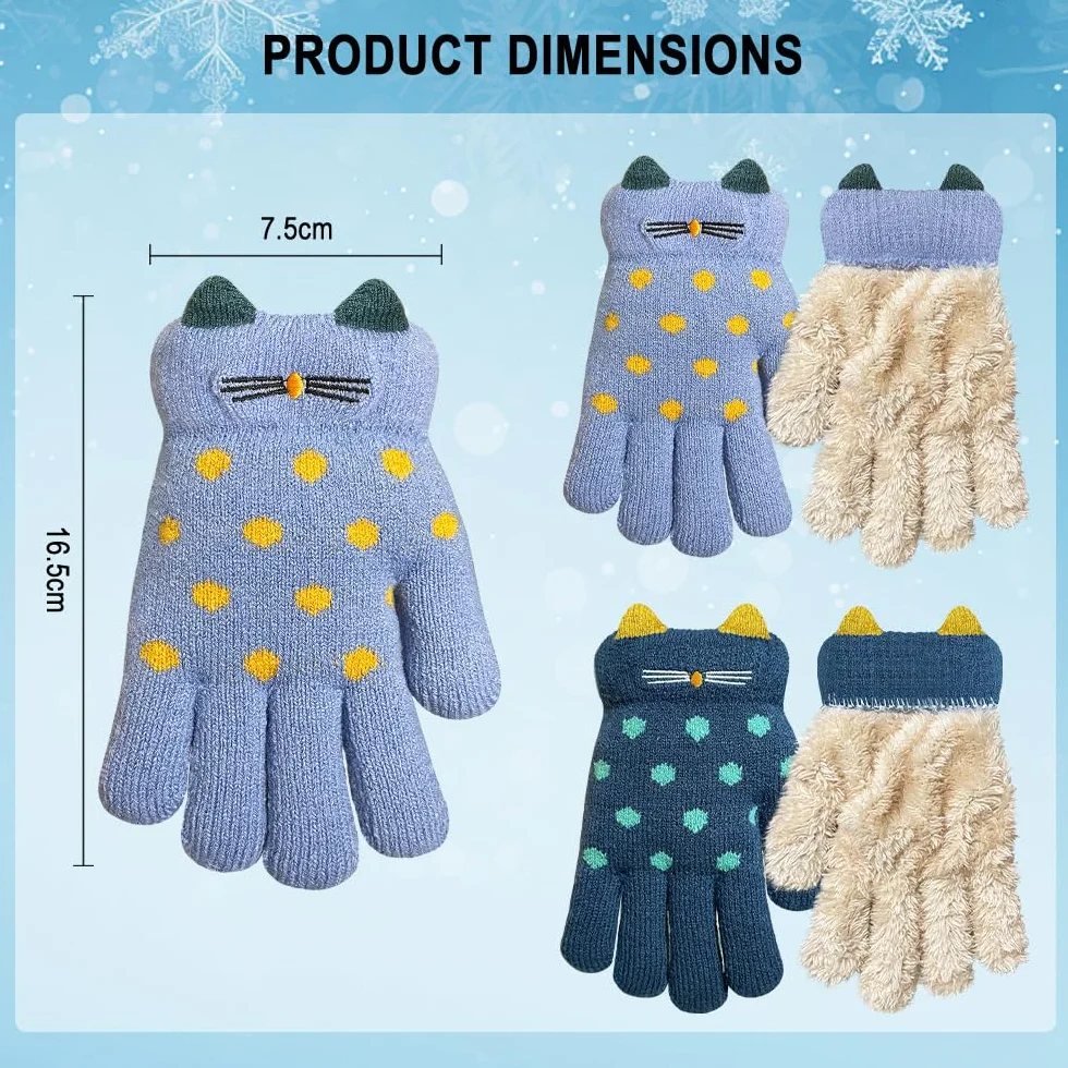 Gants d'hiver enfants 6-10 ans lot de 2 paires peluche chaude tricot extensibles
