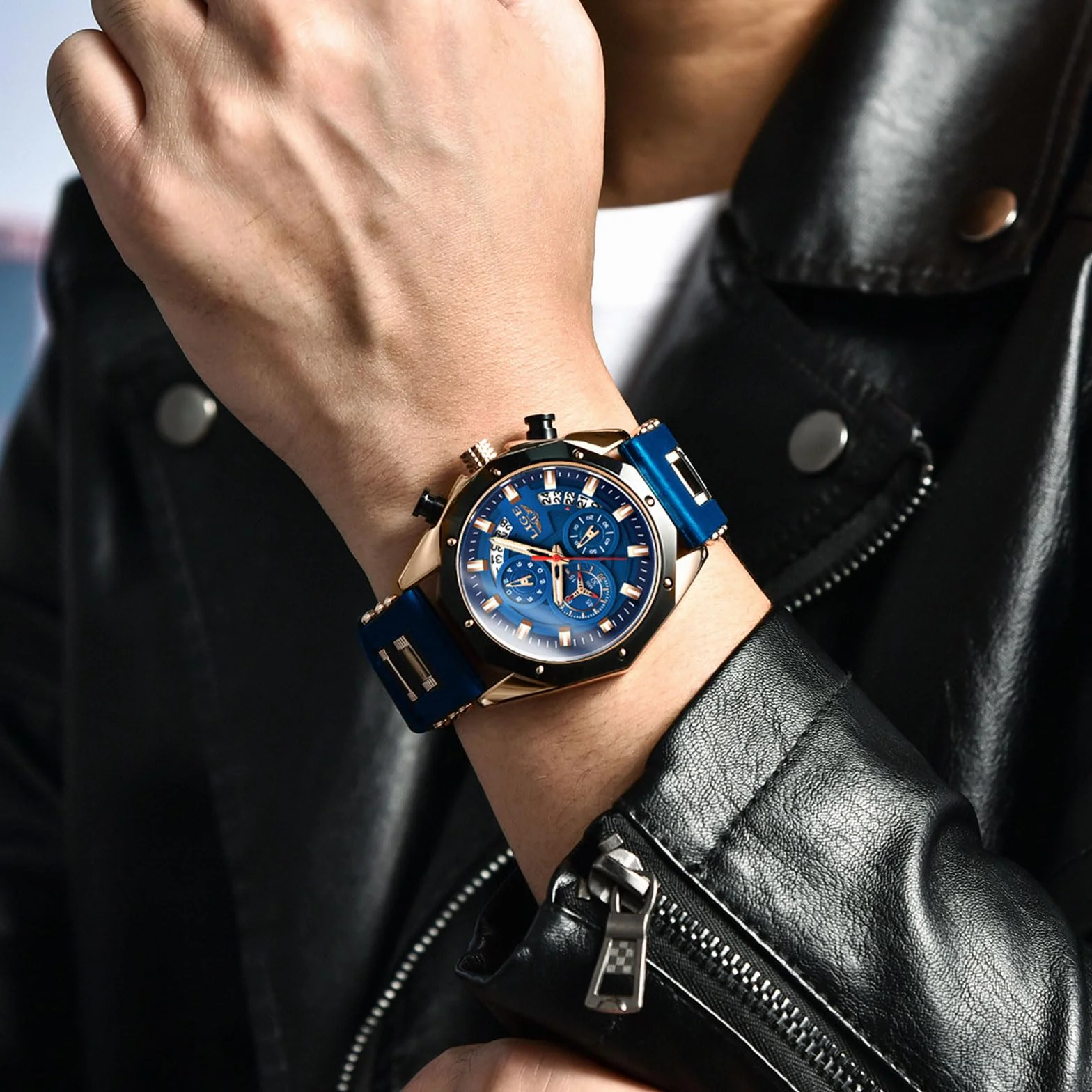 LIGE Montre Homme Chronographe Quartz Analogique 3ATM Etanche Bracelet Silicone Lumineux Date