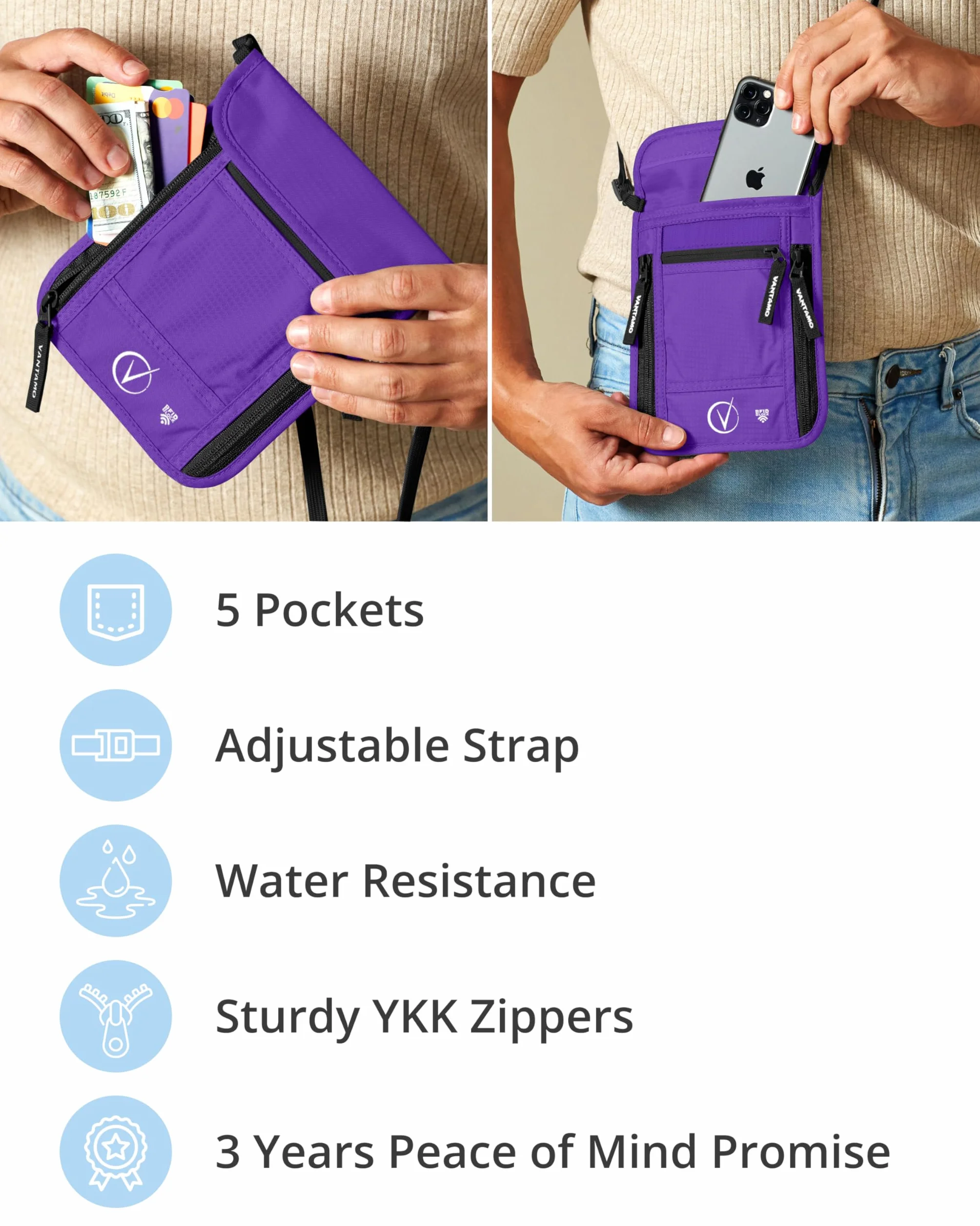 Porte-passeport de voyage de luxe avec protection RFID pour hommes et femmes, violet/noir
