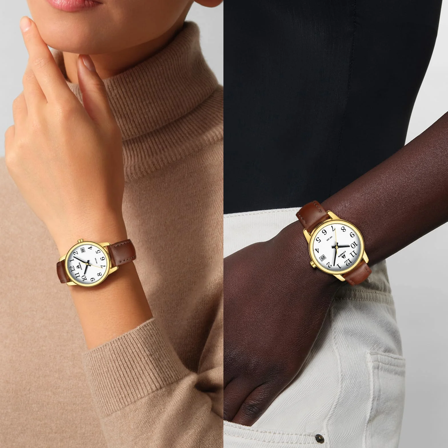 LN LENQIN Montre Femme Quartz analogique étanche Bracelet Cuir