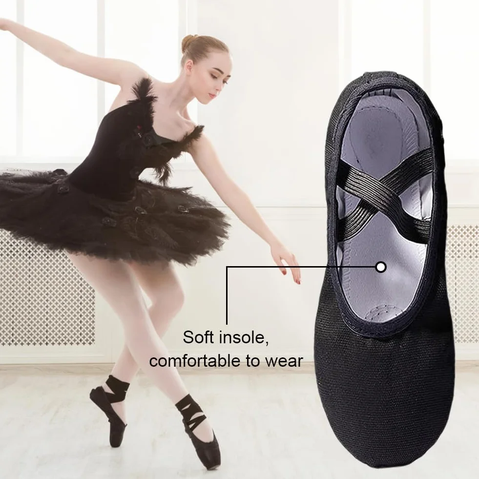 flintronic Chaussure de Ballet Danse Toile Gymnastique Yoga Chaussons Ballerine pour Enfants Filles Femmes