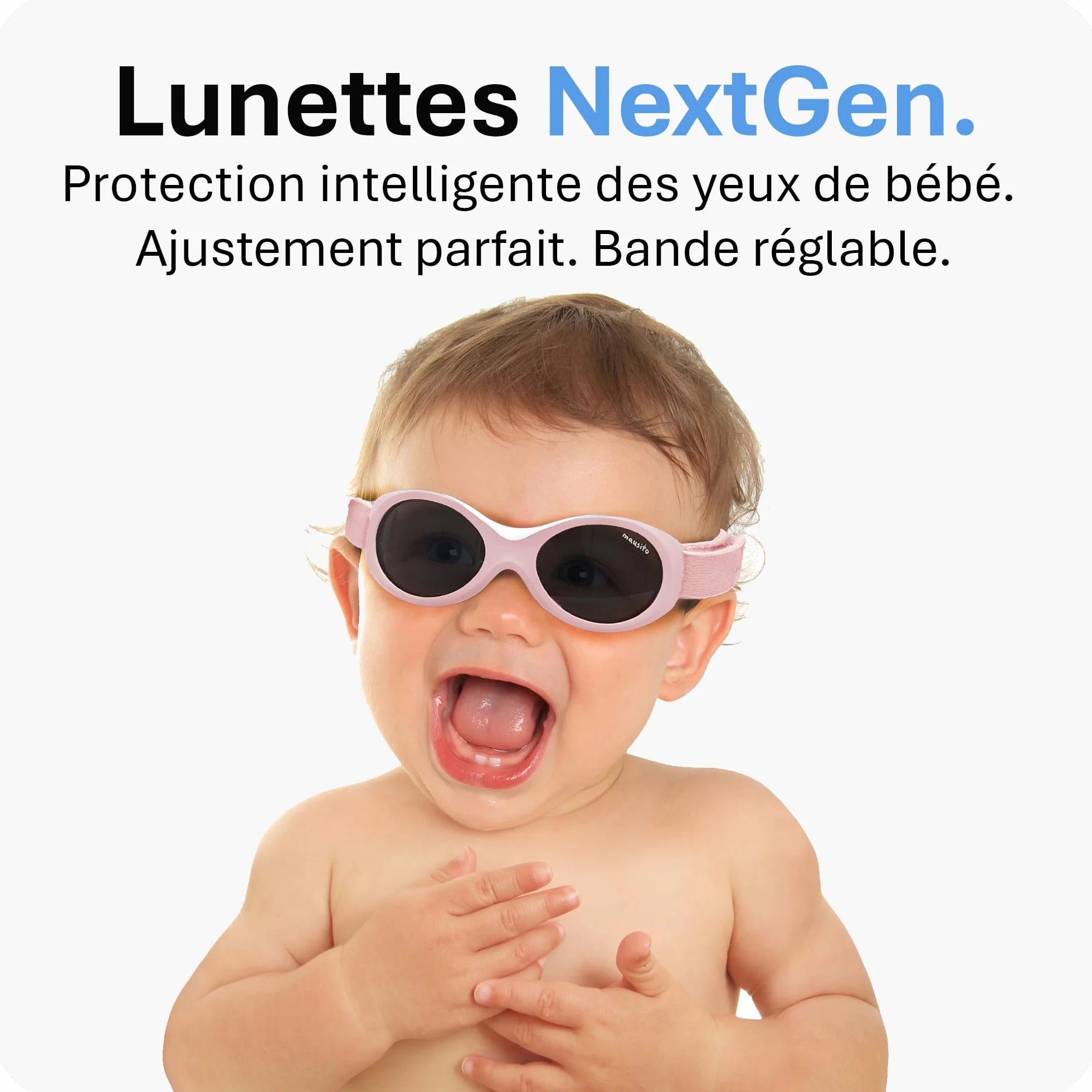 Lunettes de soleil bébé 0-18 mois bandeau ajustable souple monture flexible protection UV400 sans BPA Design européen moderne