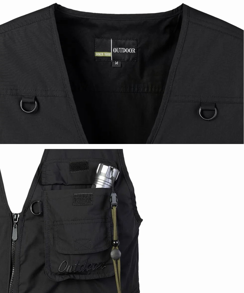 Gilet de Pêche Homme Multi-Poches Léger Respirant Séchage Rapide Veste Sport Voyage Photographie
