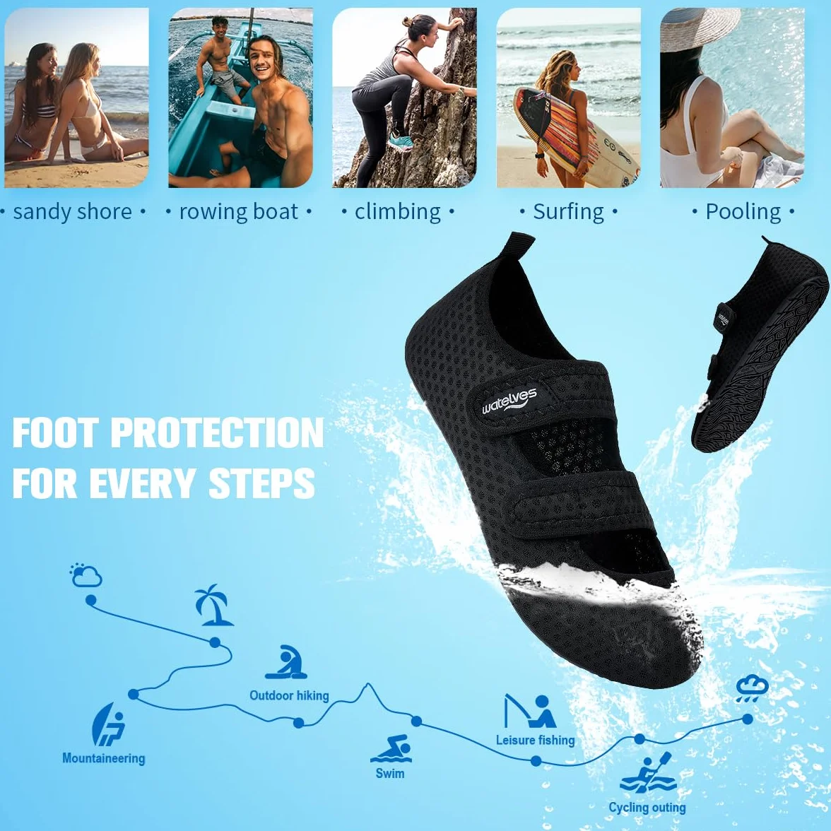 Chaussures de Bain d'eau Femmes Hommes Natation Plage Aquatiques Séchage Rapide Respirable Surf Piscine